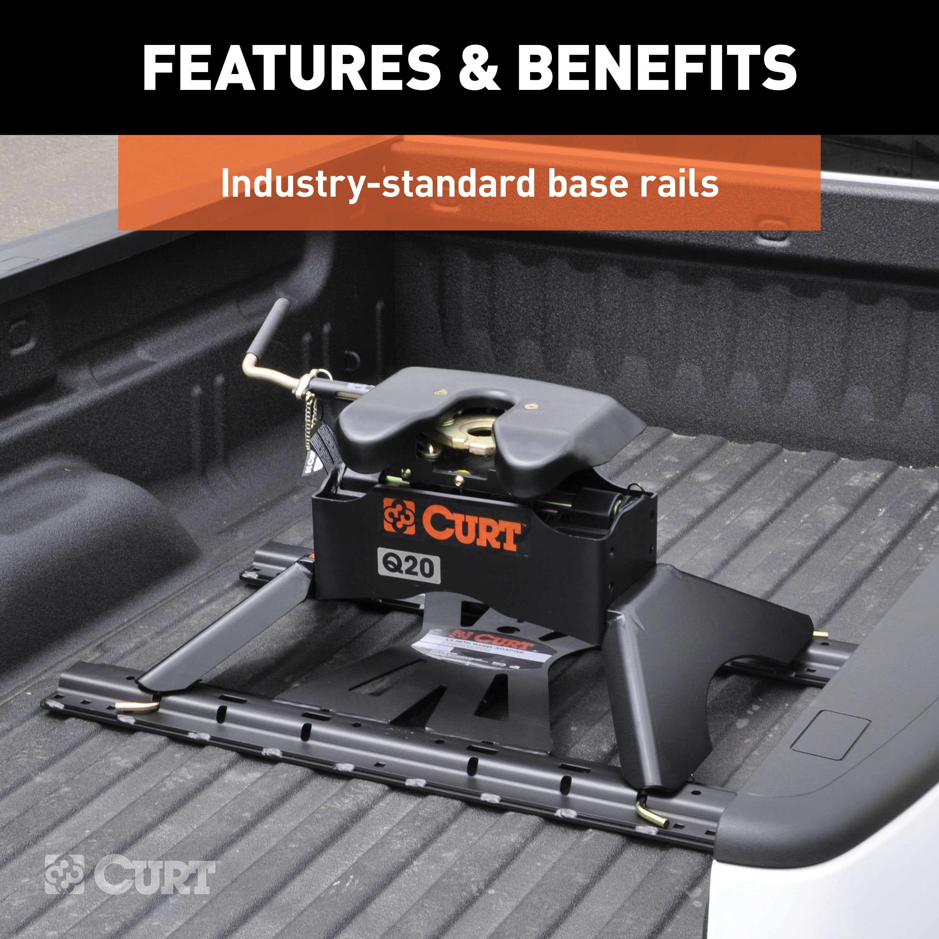 CURT X5 Gooseneck to 5th Wheel Adapter for B& W Hitches, Industry-Standard Base Rails, 20,000 lbs Model 16310