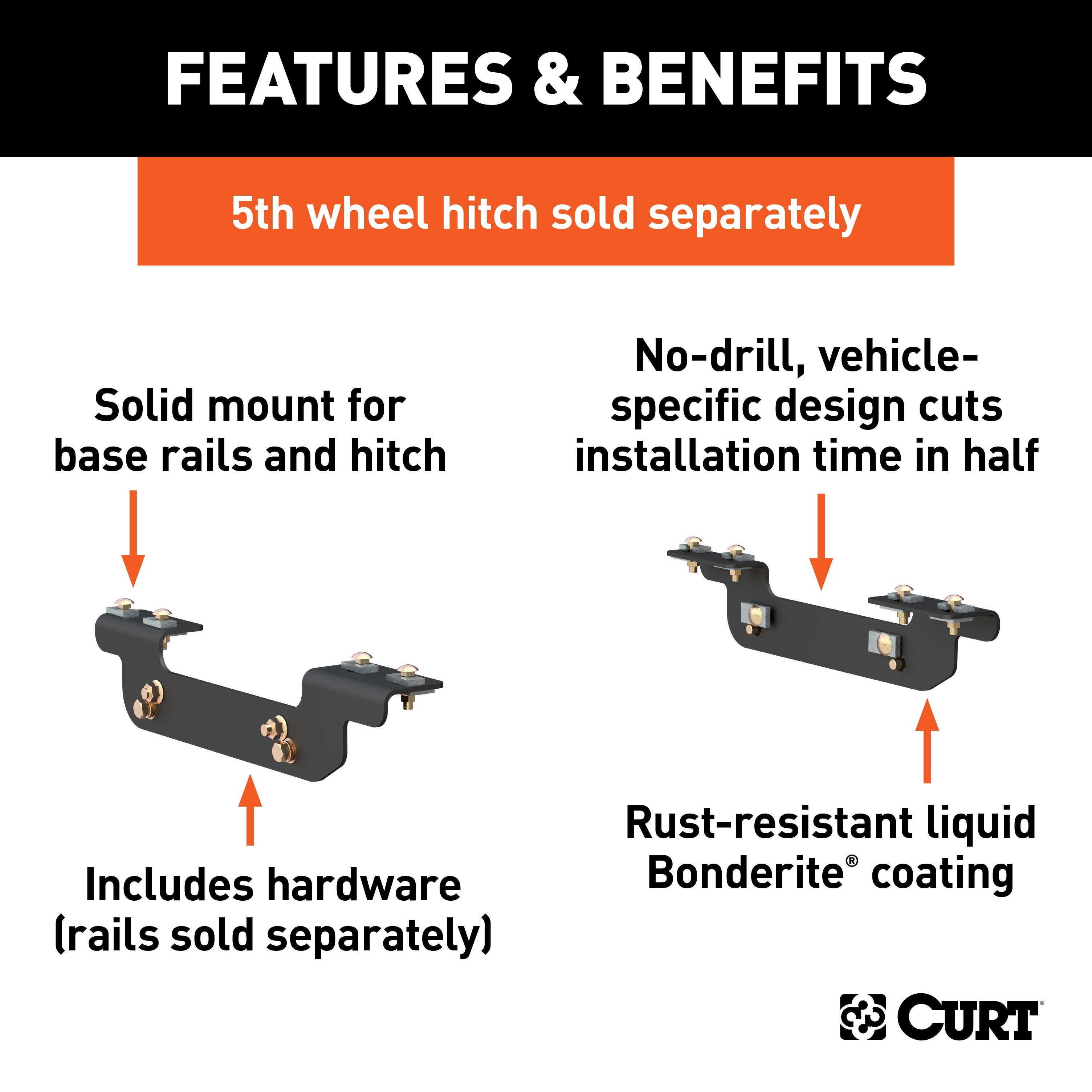 CURT 5th Wheel Installation Brackets, Select Chevrolet Silverado, GMC Sierra 2500, 3500 HD, Except Cab & Chassis Model 16411