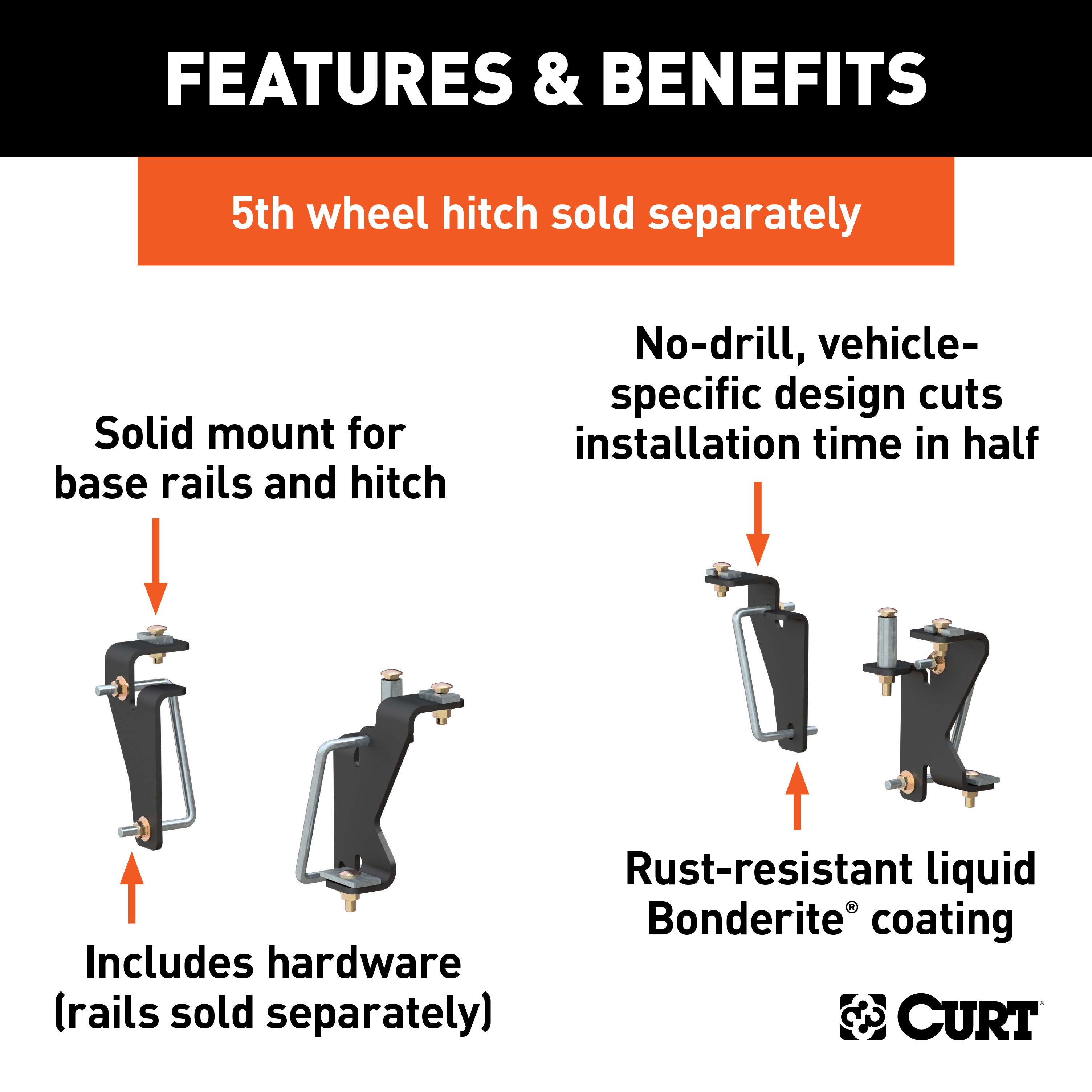 CURT 5th Wheel Installation Brackets, Select Dodge, Ram 1500, 2500, 3500 Model 16420
