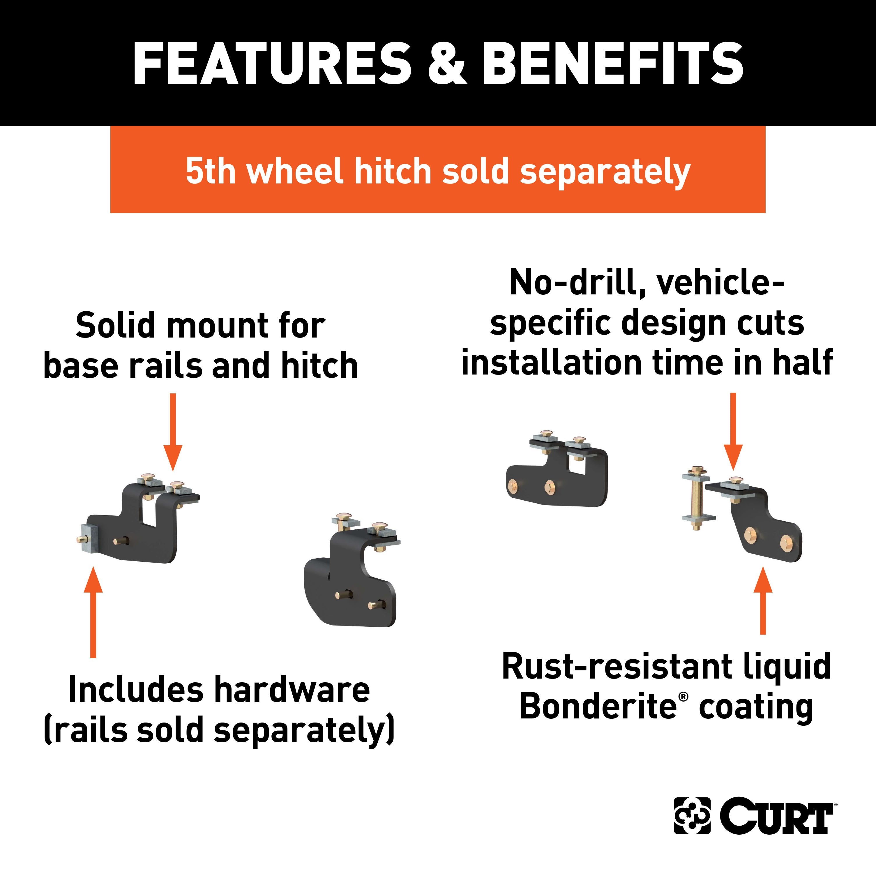 CURT 5th Wheel Installation Brackets, Select Ram 2500, Except with 5th Wheel Prep Package Model 16427