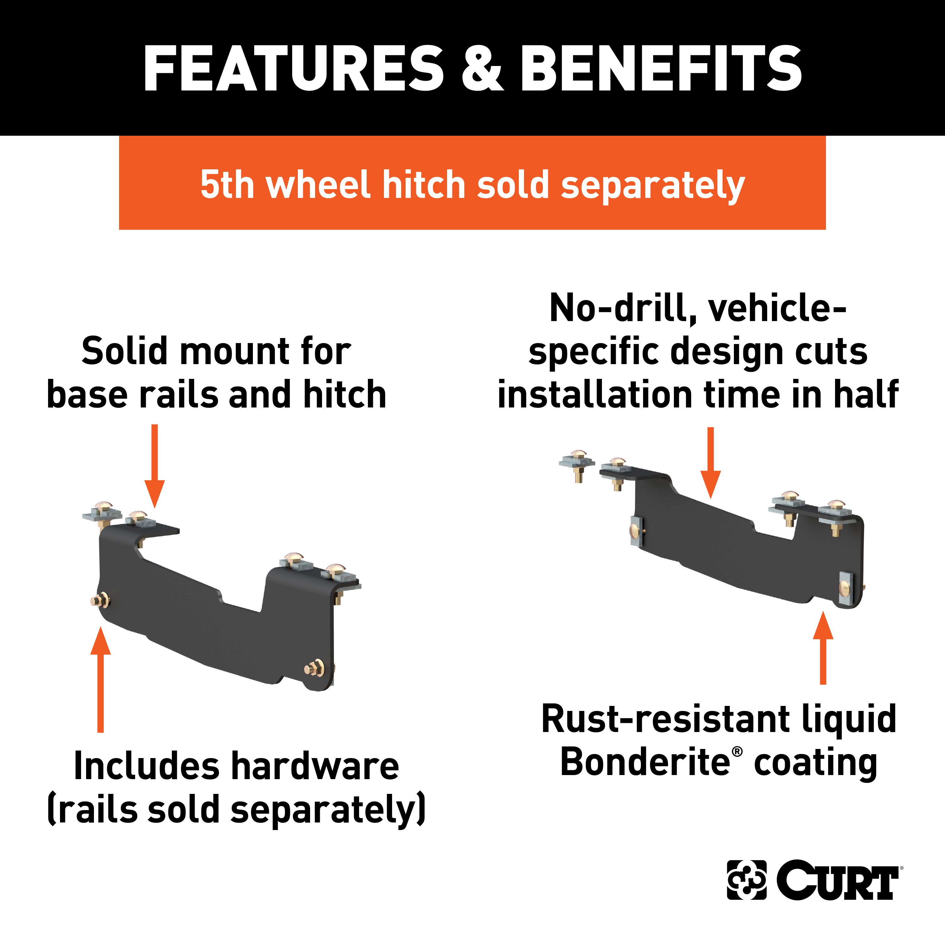 CURT 5th Wheel Installation Brackets, Select Ford F-150, Except 5.5-Foot Bed Model 16441