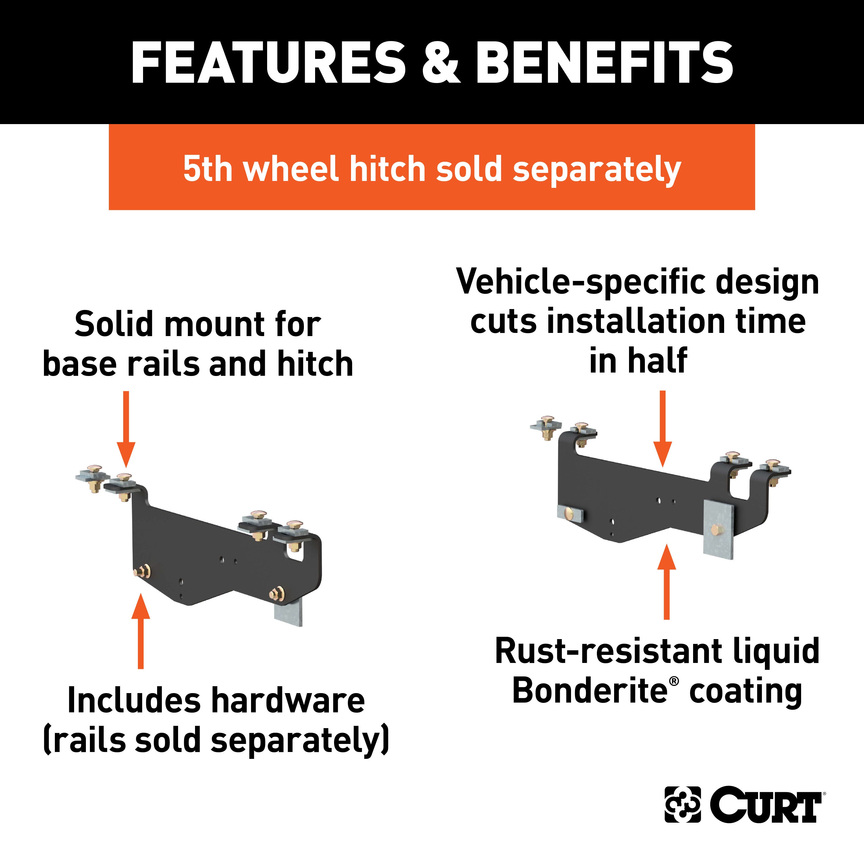 CURT 5th Wheel Installation Brackets, Select Ford F-250, F-350 Super Duty Model 16443