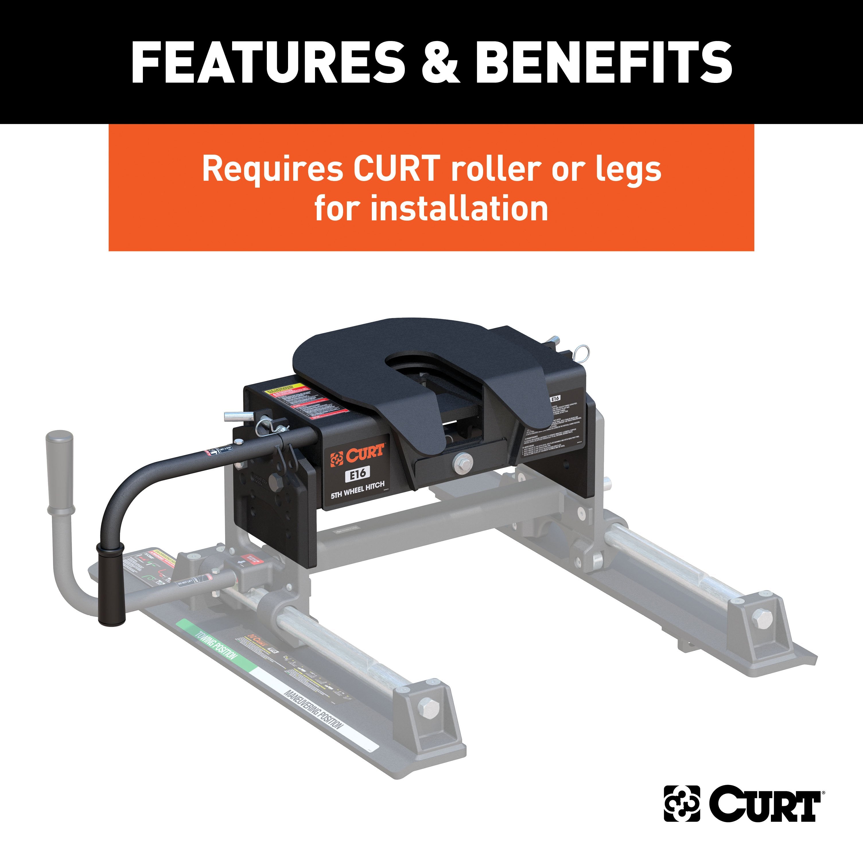 CURT E16 5th Wheel Hitch Head Only, Legs or Roller Required, 16,000 lbs Model 16515