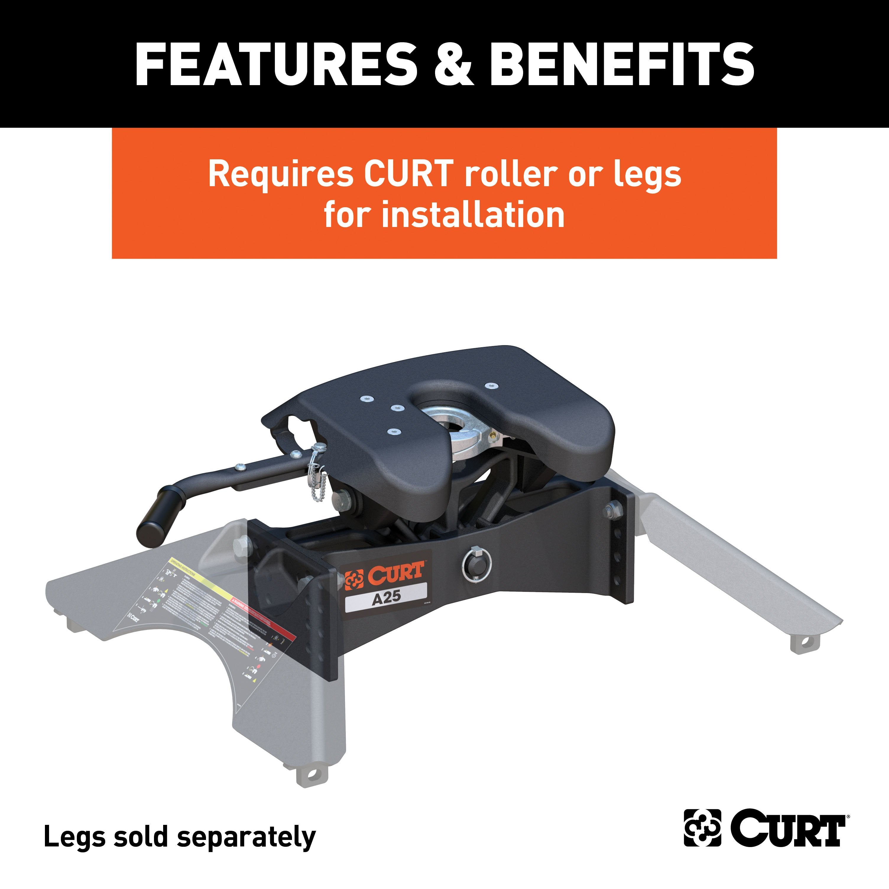 CURT A25 5th Wheel Hitch Head Only, Legs or Roller Required, 25,000 lbs Model 16580