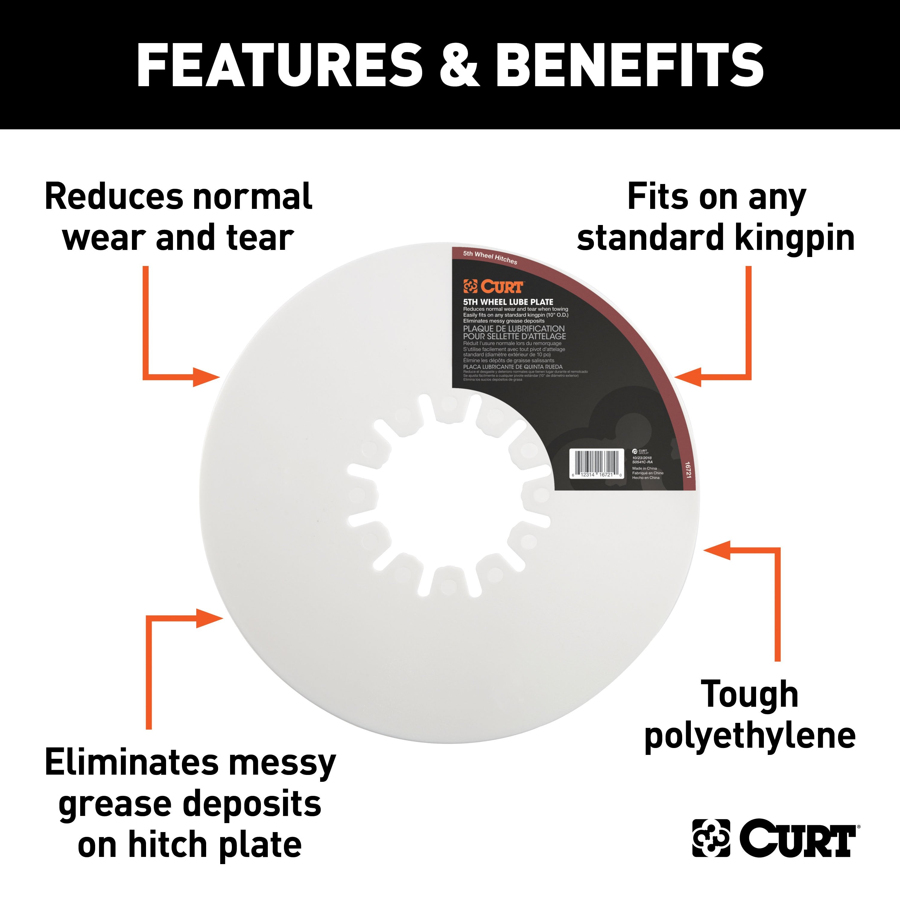 CURT 5th Wheel Hitch Lube Plate, 10-Inch Diameter Model 16721