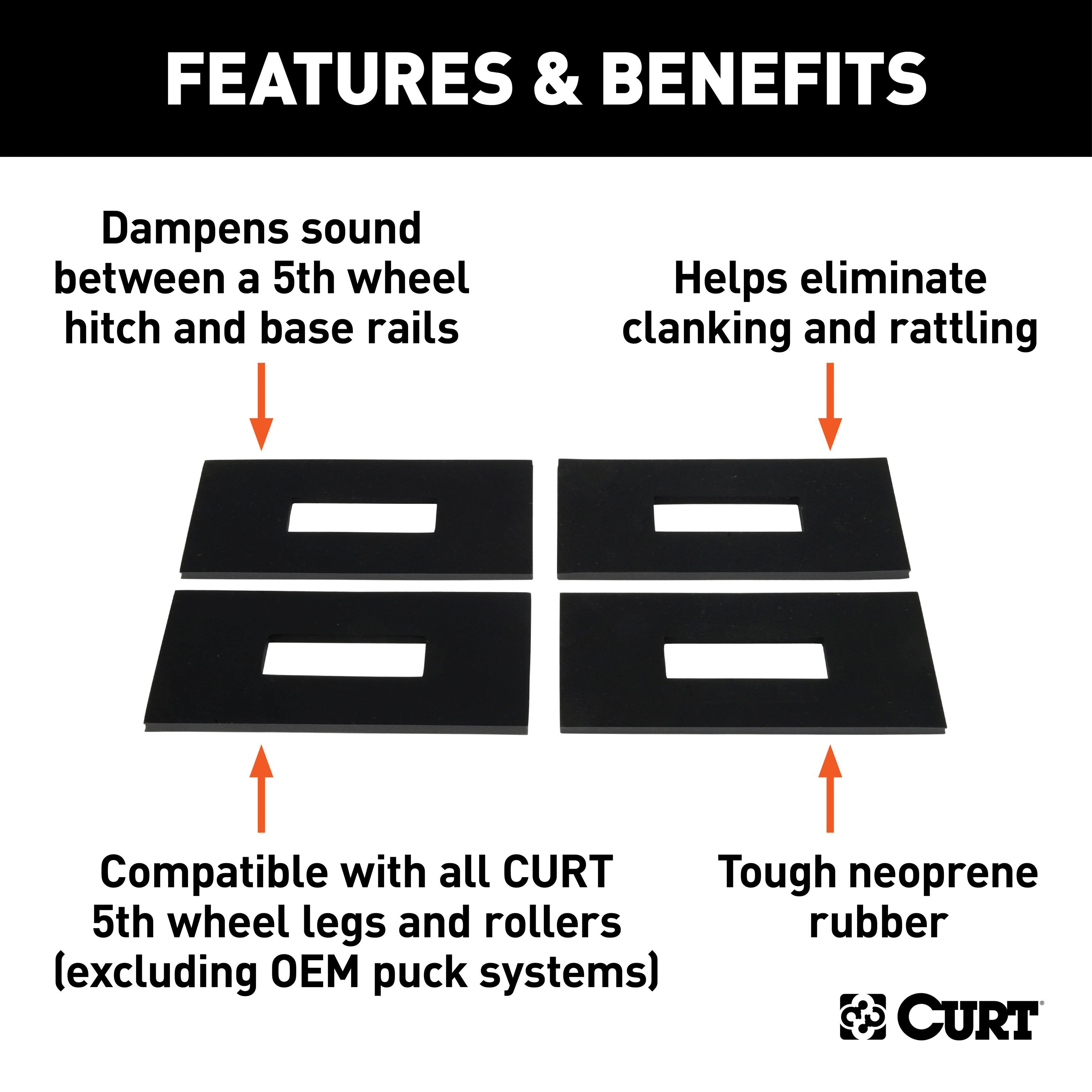 CURT 5th Wheel Rail Sound Dampening Pads, 4-Pack Model 16901
