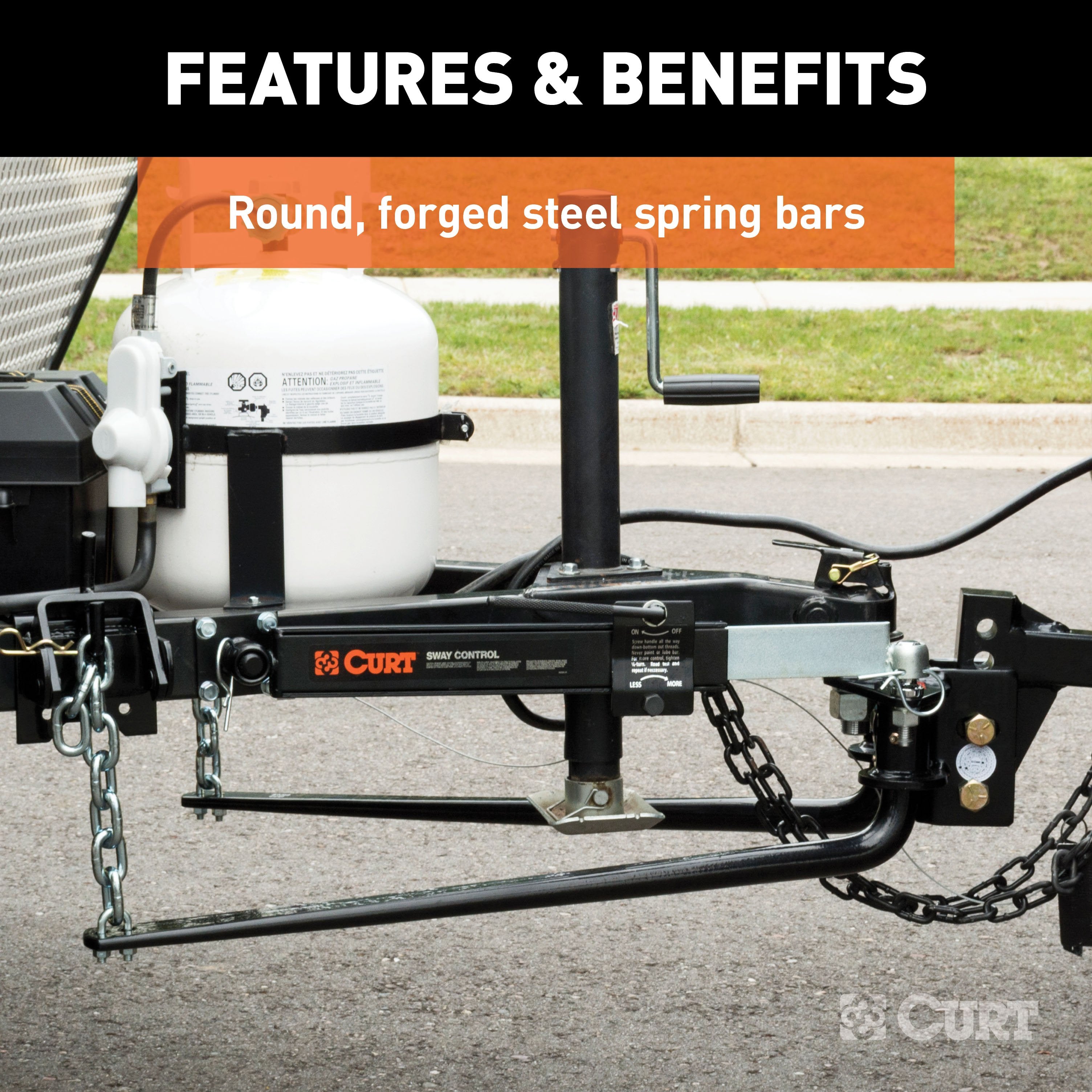 CURT Round Bar Weight Distribution Hitch with Integrated Lubrication, Up to 8K, 2-Inch Shank Model 17051