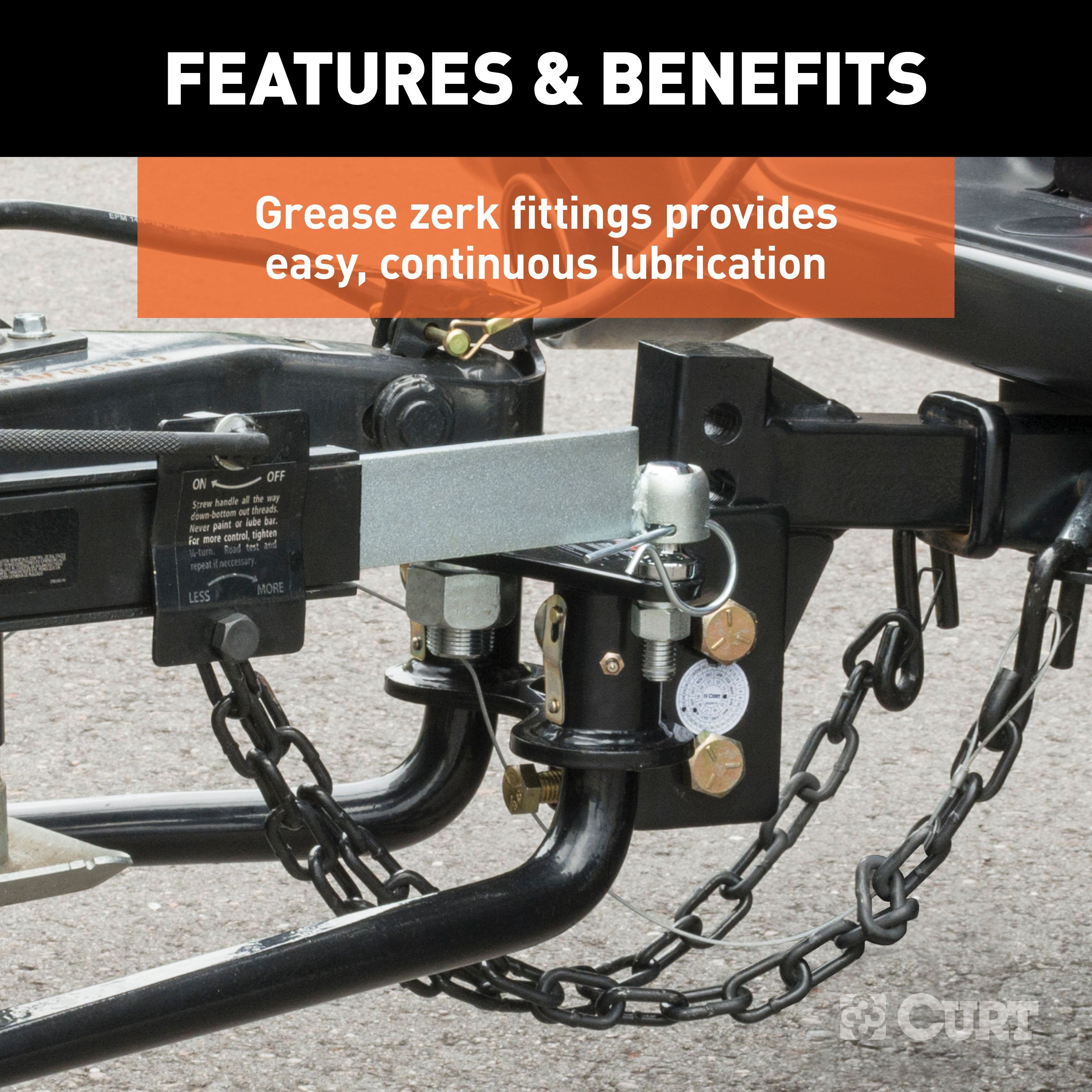 CURT Round Bar Weight Distribution Hitch with Integrated Lubrication, Up to 10K, 2-Inch Shank Model 17052