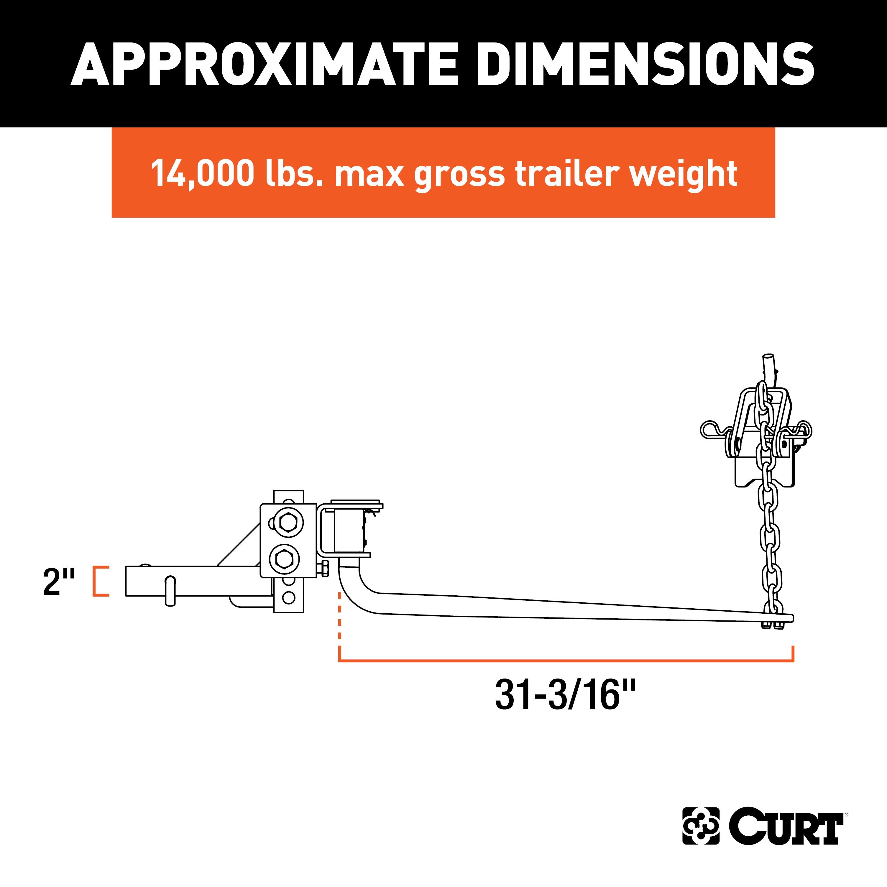 CURT Round Bar Weight Distribution Hitch with Integrated Lubrication, Up to 14K, 2-Inch Shank Model 17057