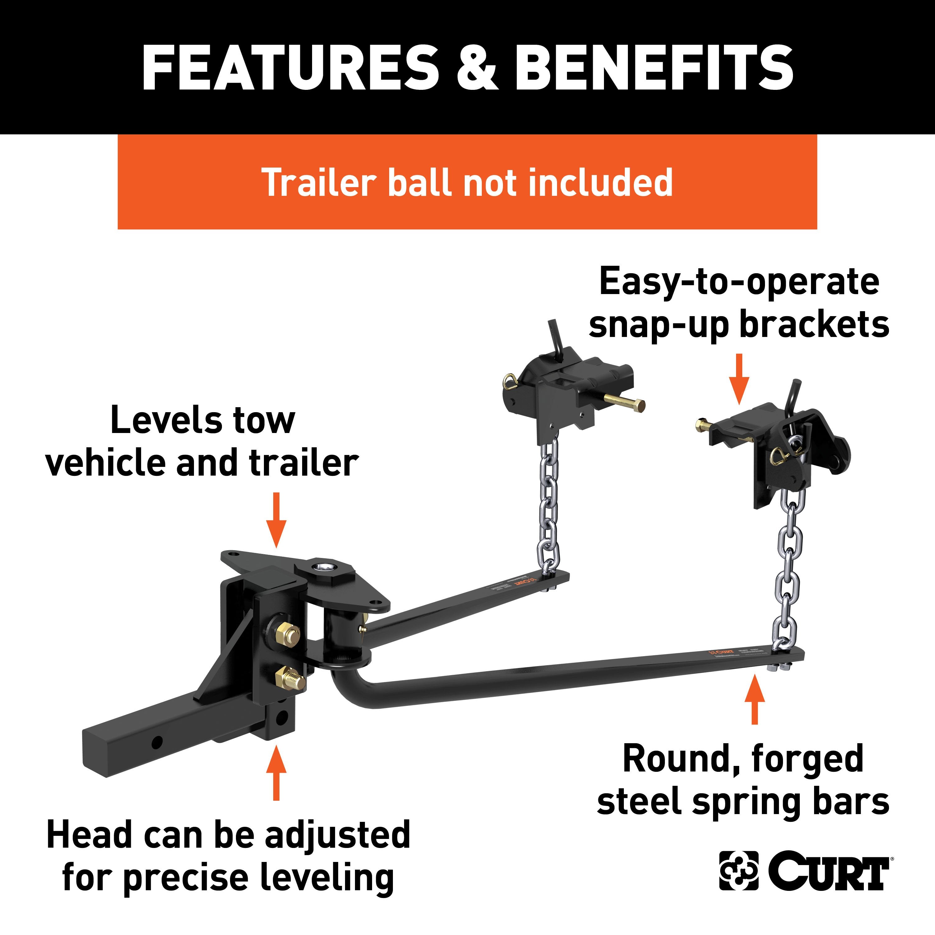CURT Round Bar Weight Distribution Hitch with Integrated Lubrication, Up to 14K, 2-Inch Shank Model 17057