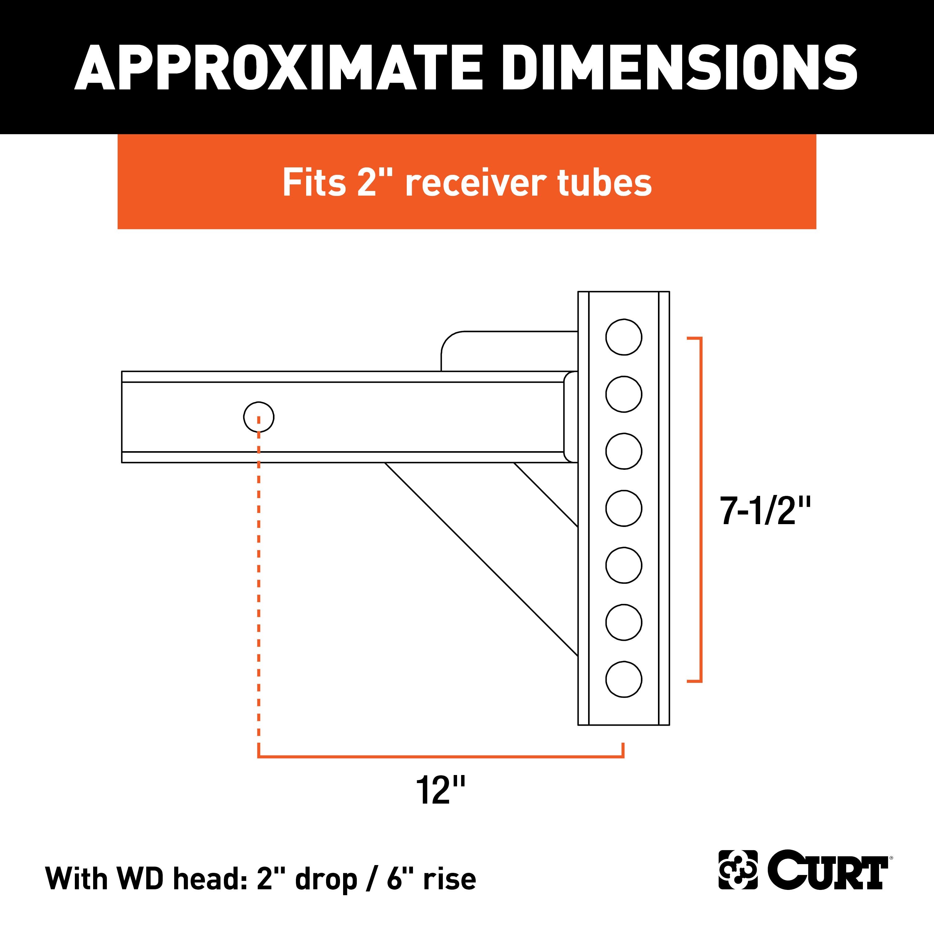 CURT Replacement Weight Distribution Hitch Shank, 2-Inch Receiver, 2-In Drop, 6-Inch Rise Model 17102