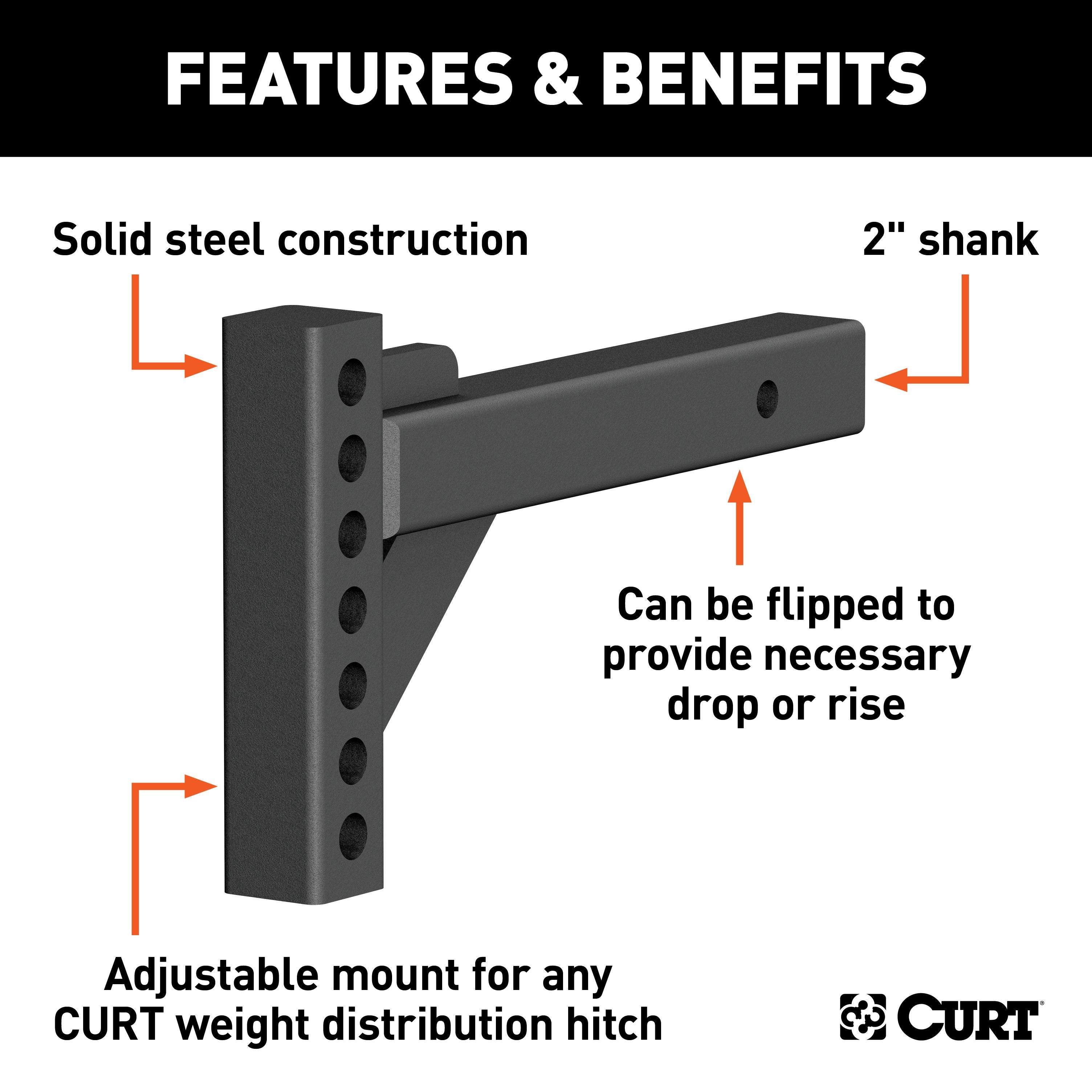CURT Replacement Weight Distribution Hitch Shank, 2-Inch Receiver, 2-In Drop, 6-Inch Rise Model 17102