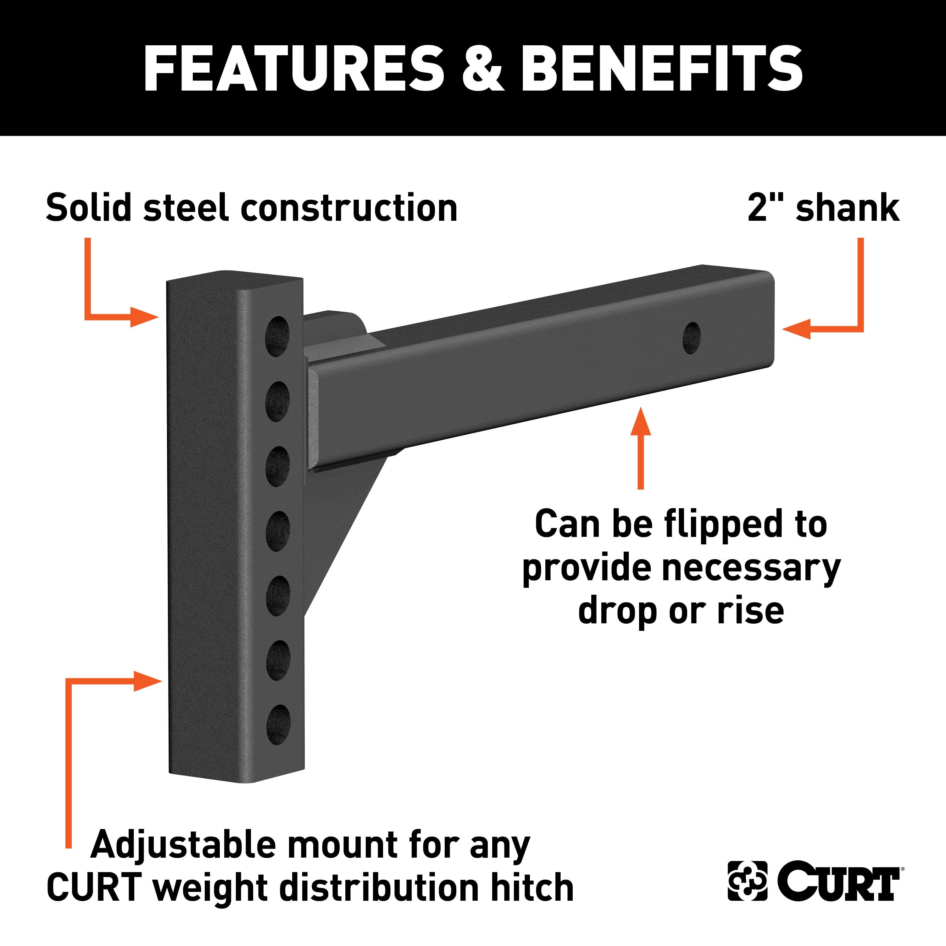 CURT Replacement Weight Distribution Hitch Shank, 2-Inch Receiver, 2-In Drop, 6-Inch Rise Model 17103