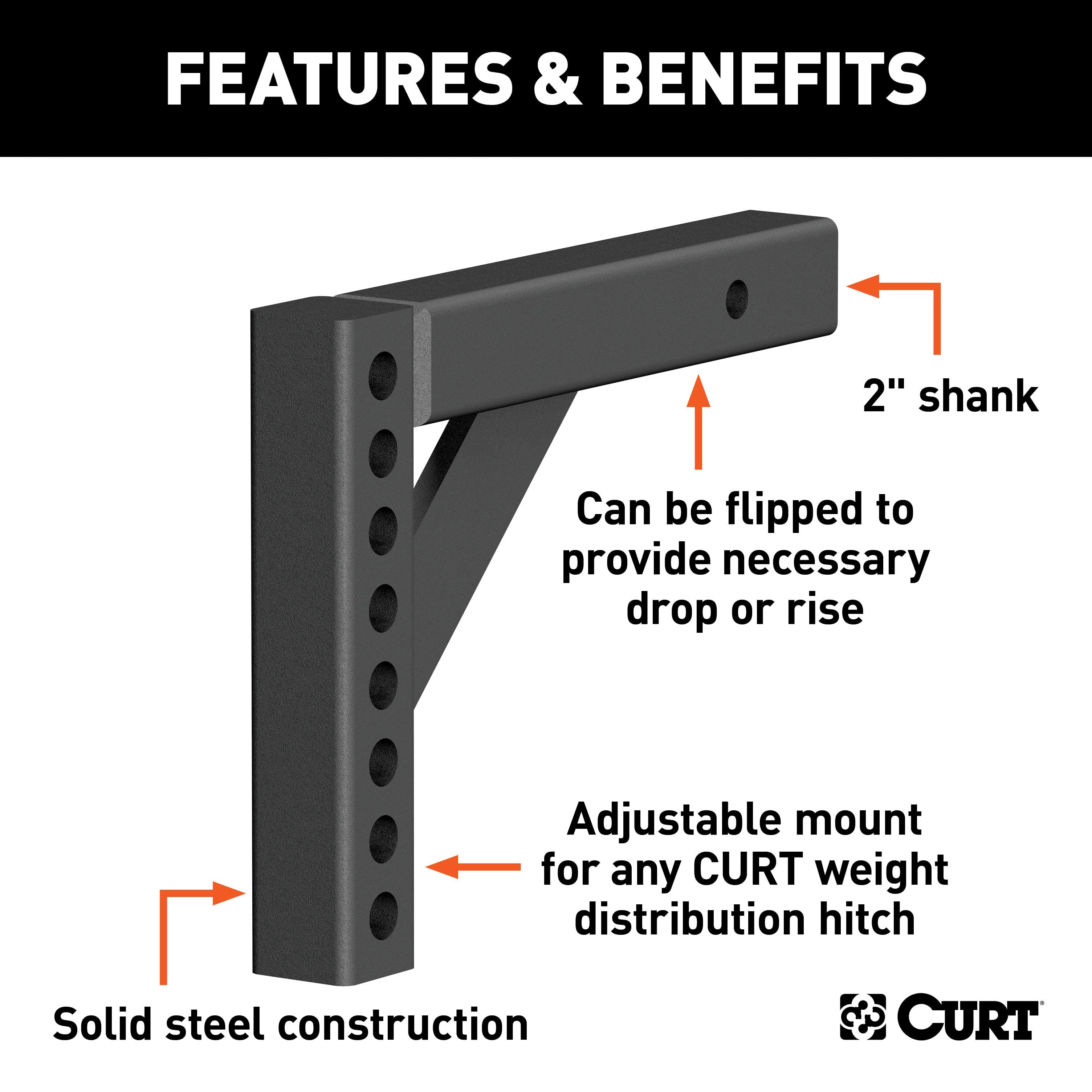 CURT Replacement Weight Distribution Hitch Shank, 2-Inch Receiver, 5-5/8-Inch Drop, 8-7/8-Inch Rise Model 17120