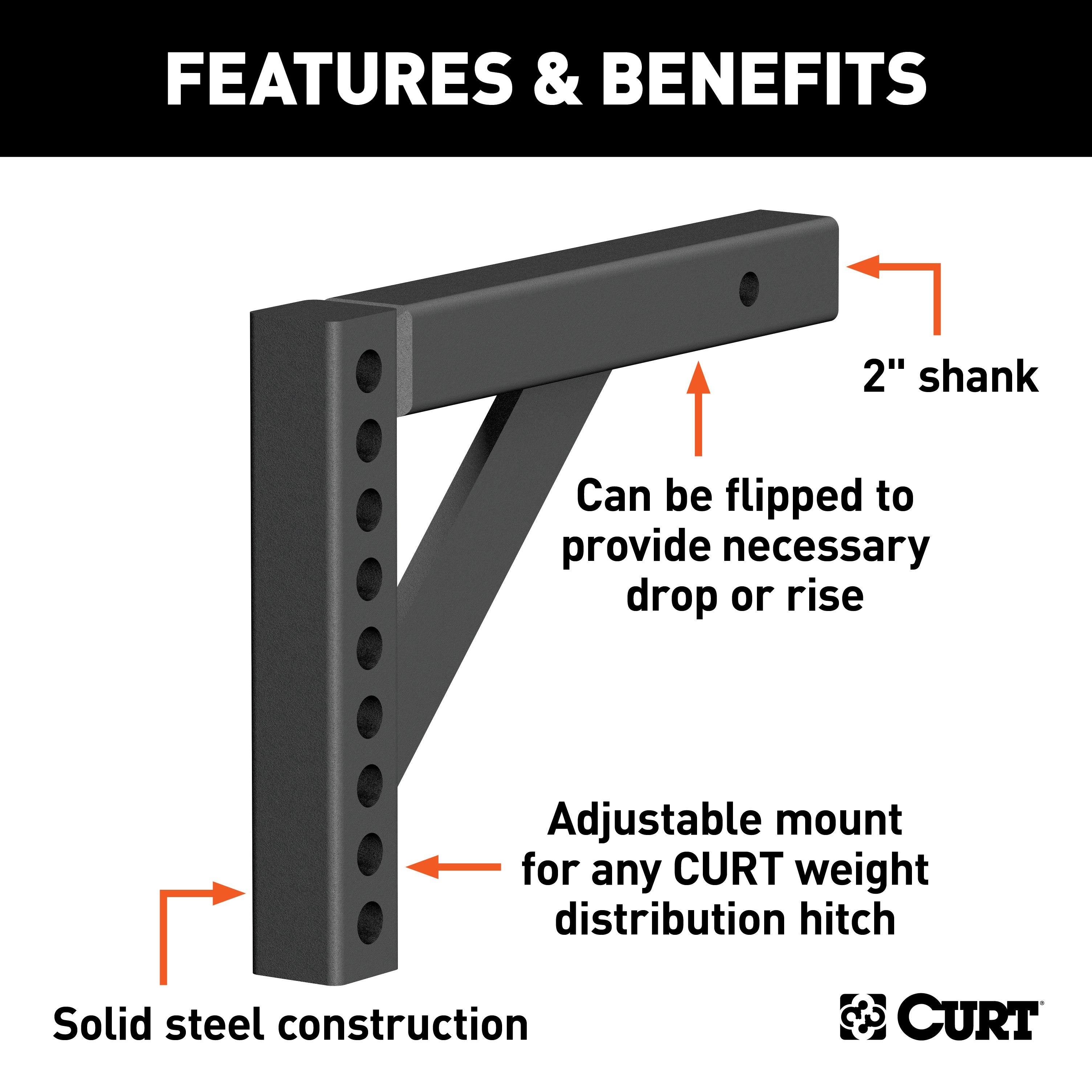 CURT Replacement Weight Distribution Hitch Shank, 2-Inch Receiver, 6-Inch Drop, 10-1/4-Inch Rise Model 17121