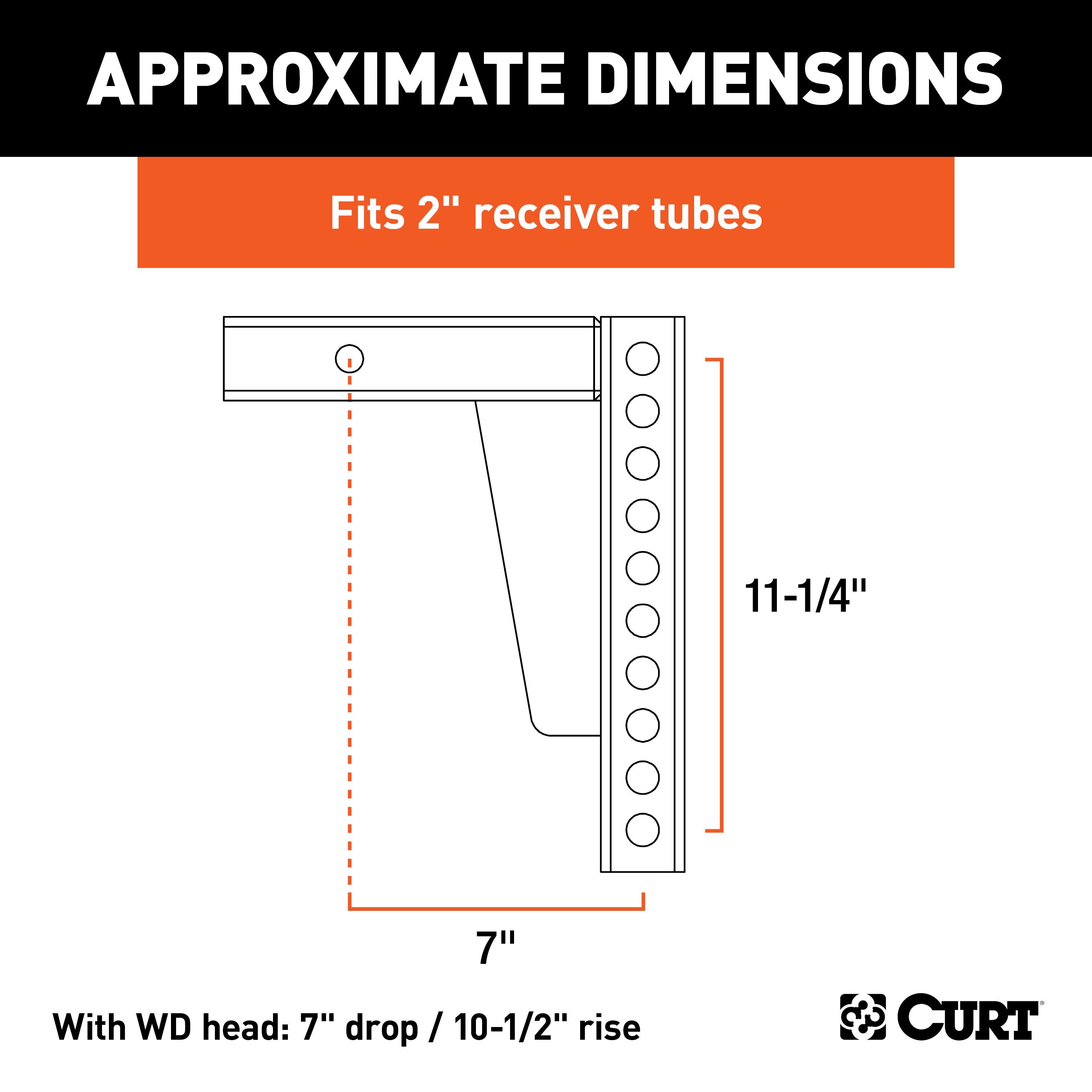 CURT Replacement Weight Distribution Hitch Shank, 2-Inch Receiver, 7-Inch Drop, 10-1/2-Inch Rise Model 17123