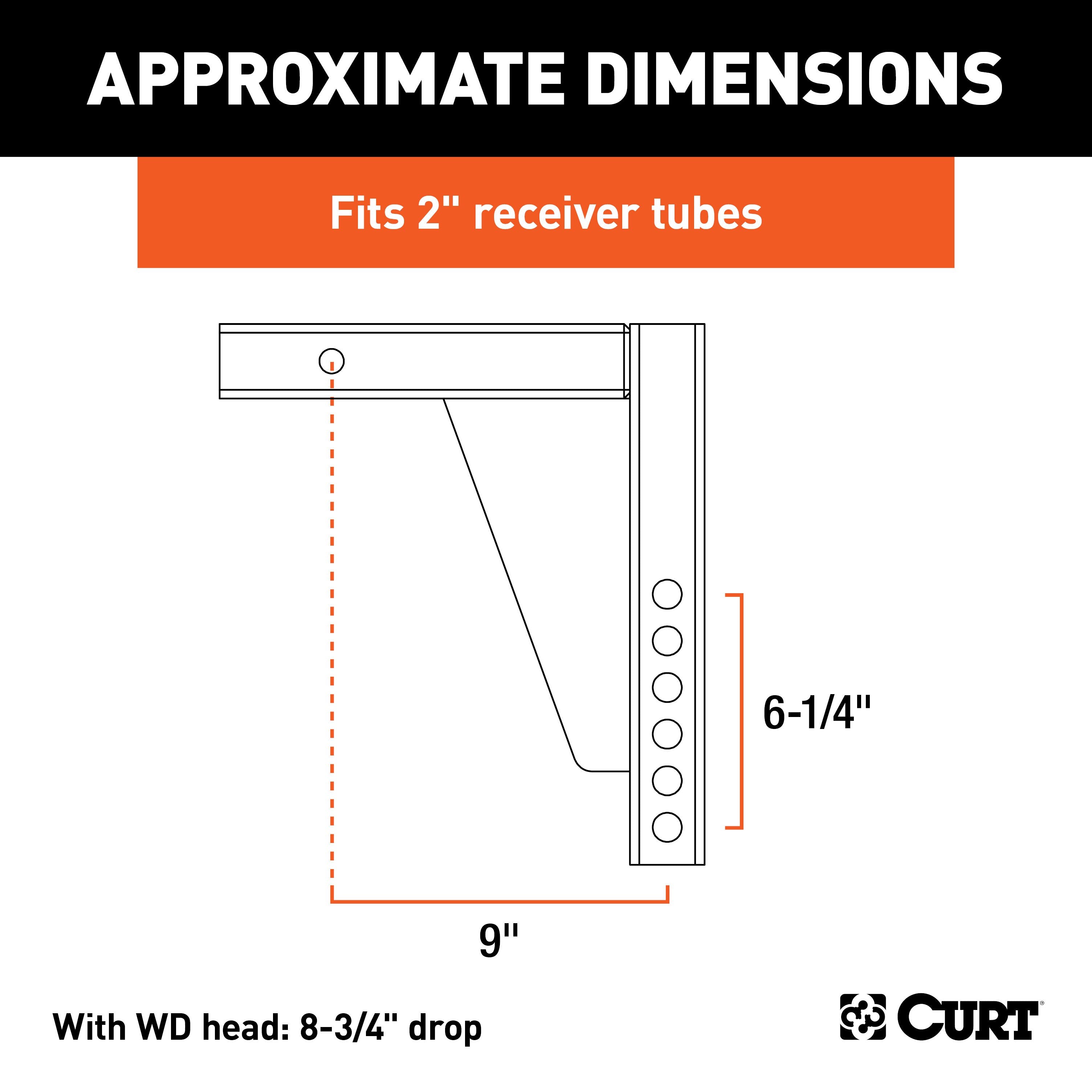 CURT Replacement Weight Distribution Hitch Shank, 2-Inch Receiver, 8-3/4-Inch Drop Model 17124