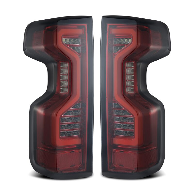 AlphaRex PRO-Series red smoke LED tail lights for 2019-2023 Chevrolet Silverado 1500/2500HD/3500HD, sleek design.