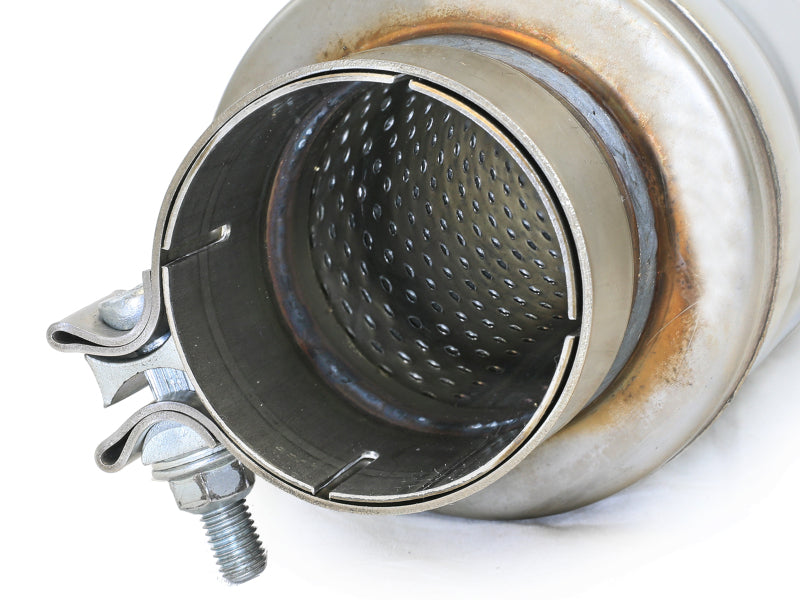 Afe MACH Force-Xp muffler with a round body, featuring a 3-inch inlet, 5-inch diameter, and 19-inch length.