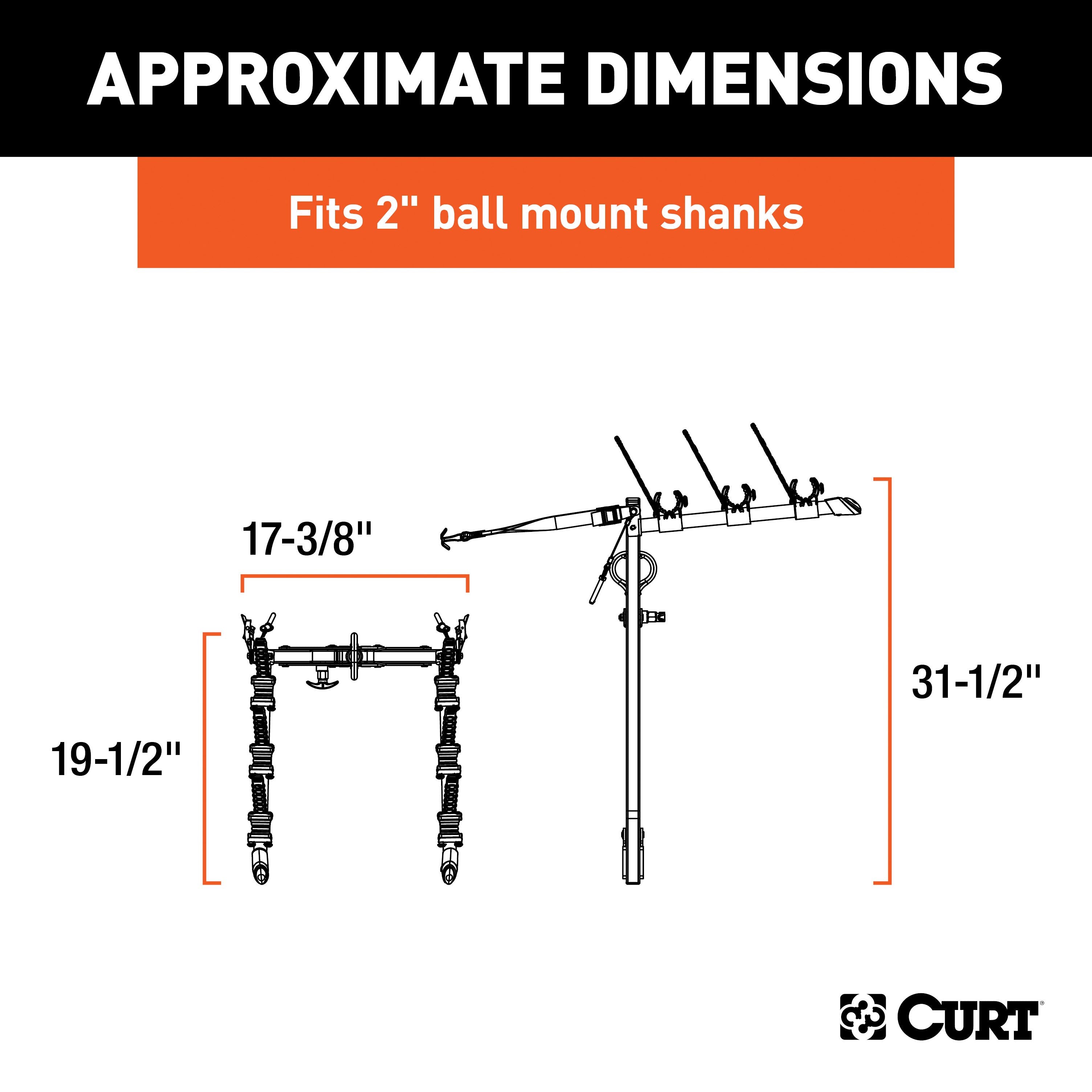 CURT Clamp-On Trailer Hitch Bike Rack Mount, Fits 2-Inch Shank, 3 Bicycles Model 18013