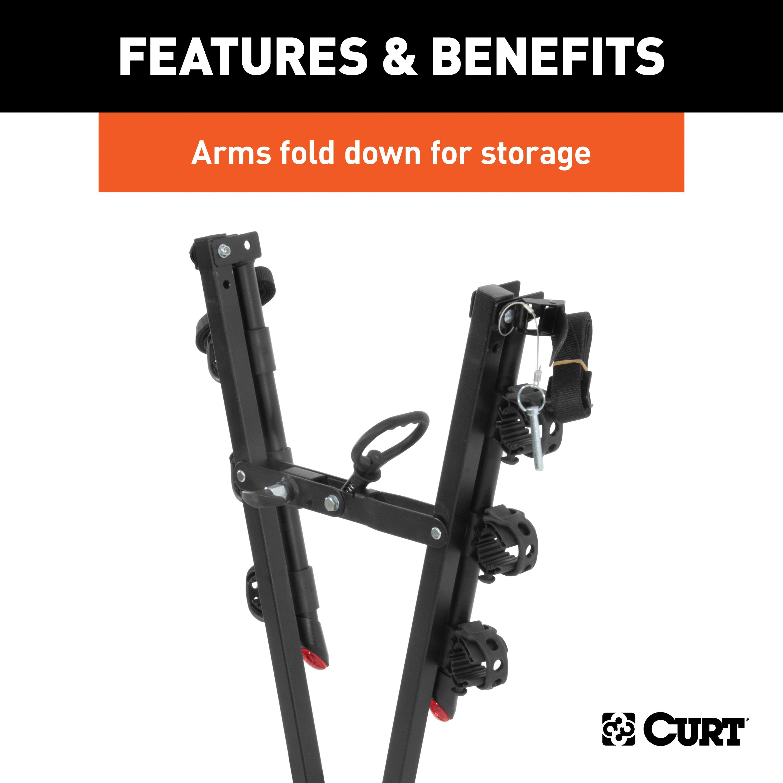 CURT Clamp-On Trailer Hitch Bike Rack Mount, Fits 2-Inch Shank, 3 Bicycles Model 18013