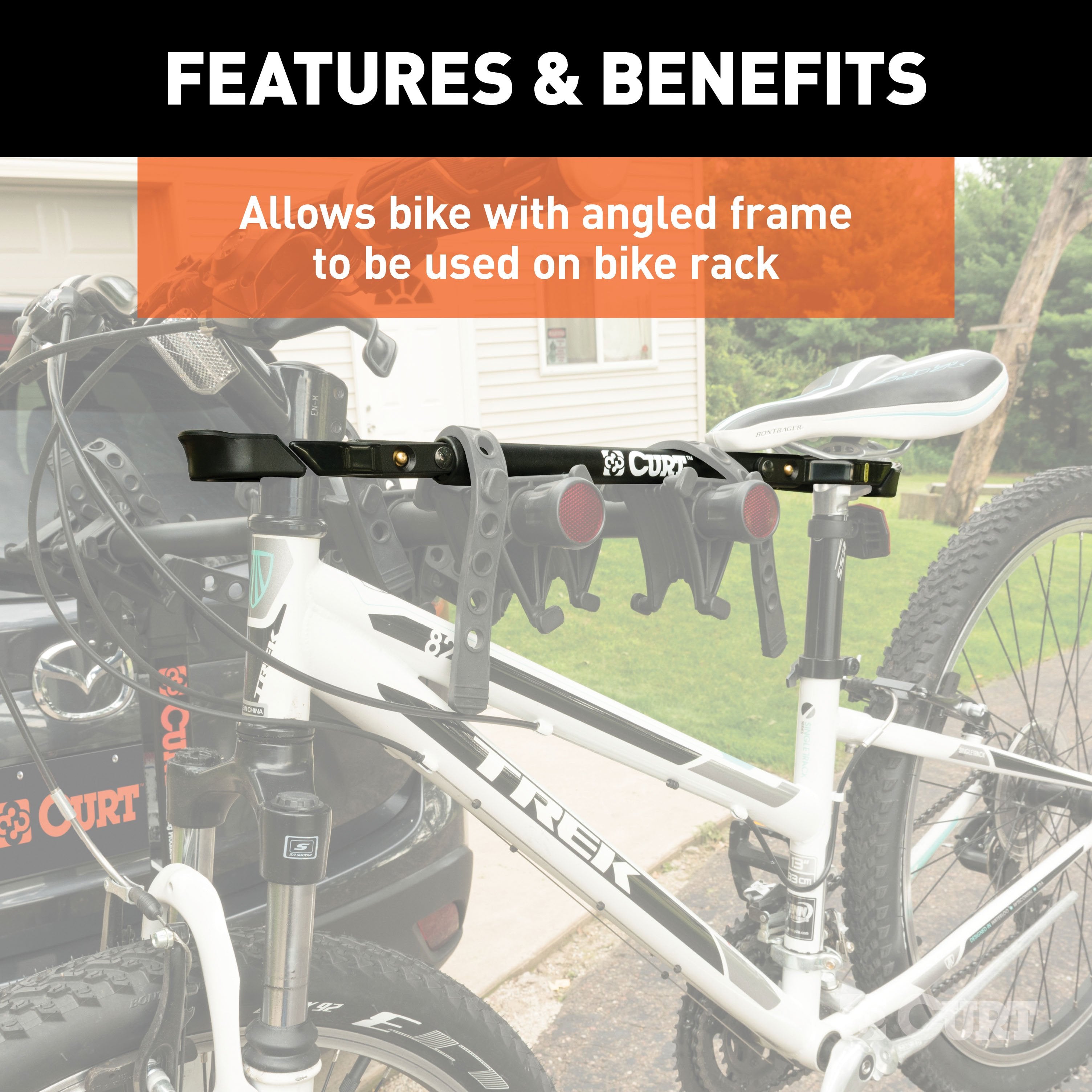 CURT Adjustable 22-1/2 to 31-Inch Bike Rack Adapter for Women's Bike, Angled Frame Model 18016