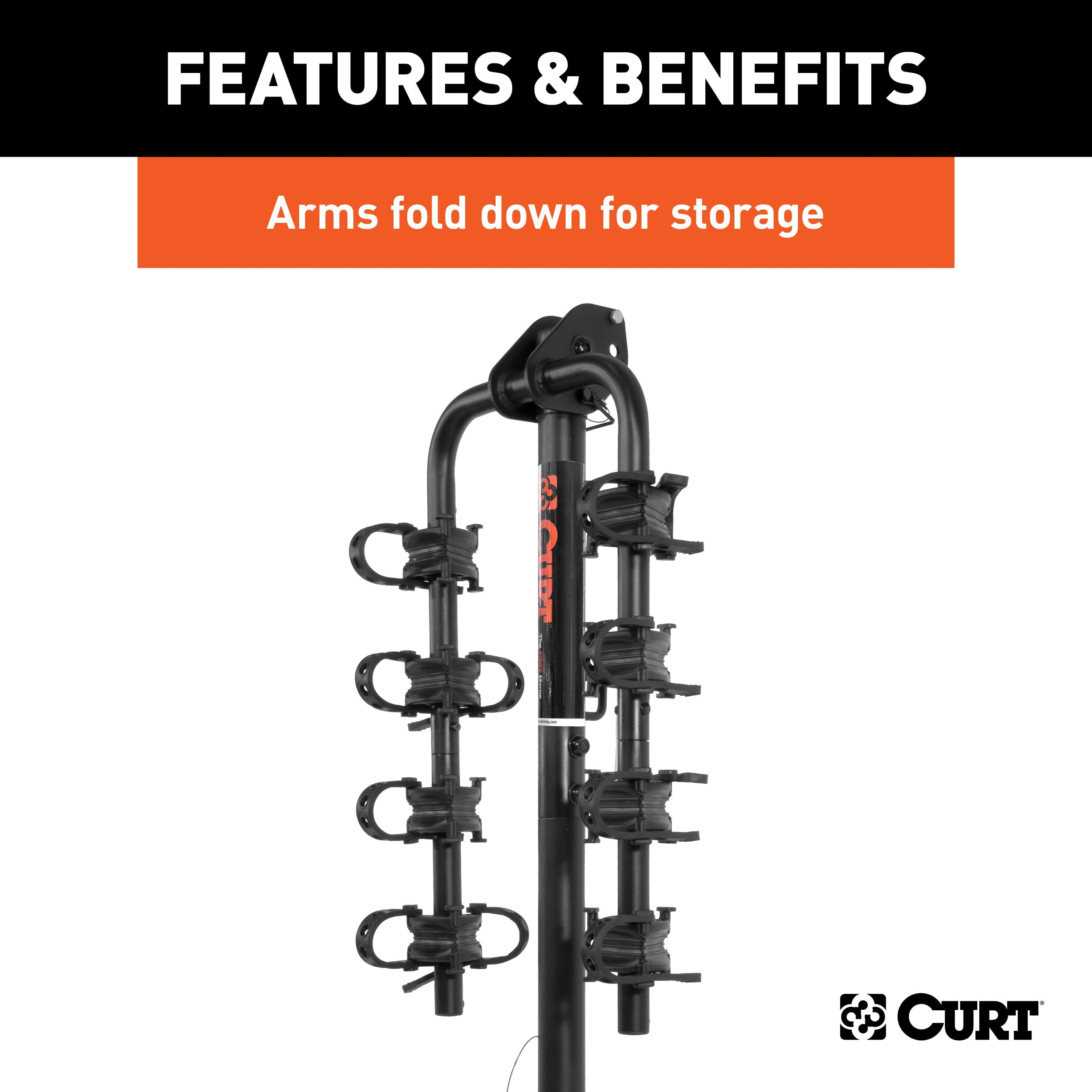 CURT Extendable Trailer Hitch Bike Rack Mount, Fits 1-1/4, 2-Inch Receiver, 2 or 4 Bicycles Model 18030
