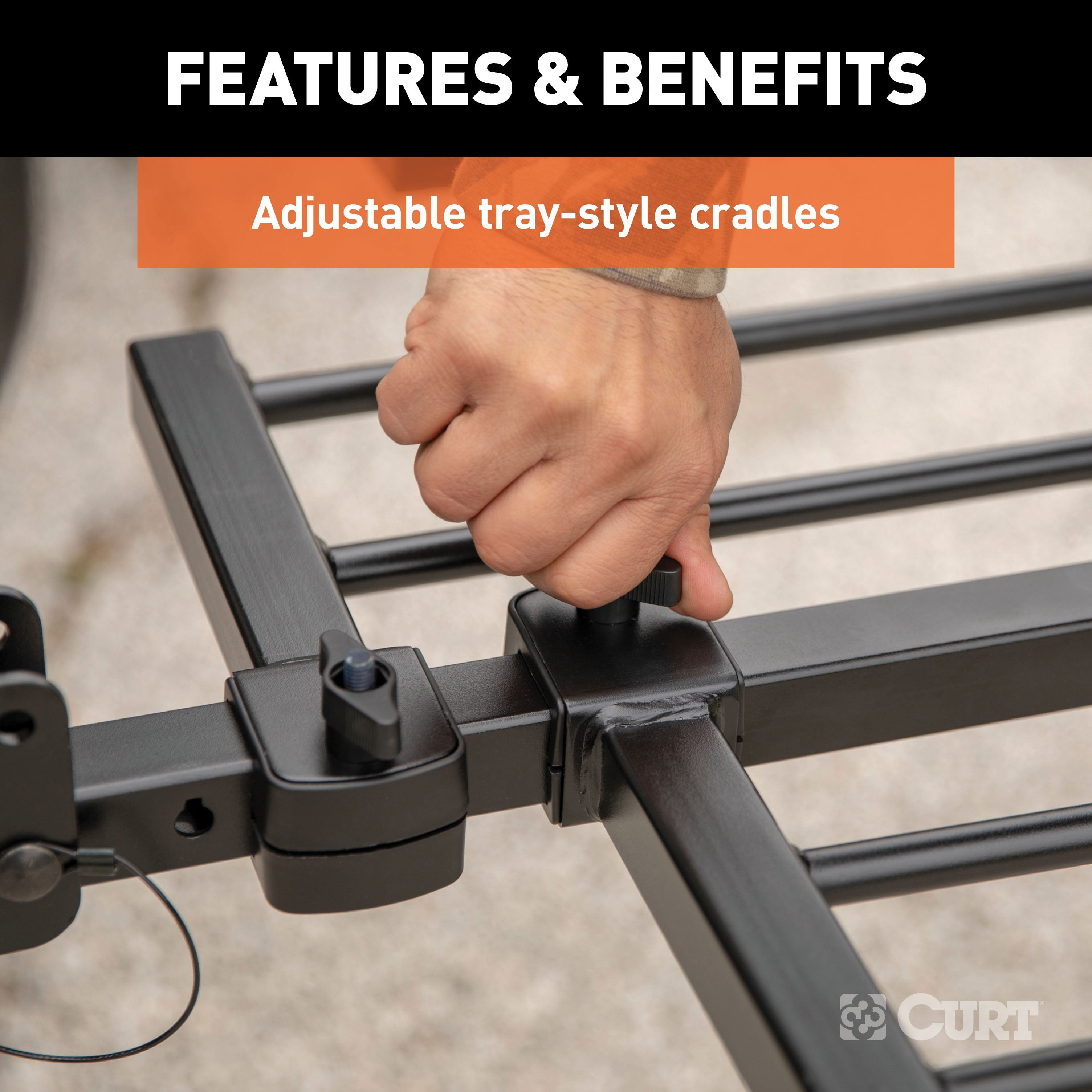 CURT Secure Locking Tray-Style Trailer Hitch Bike Rack Mount, 2 Bikes, Fits 1-1/4, 2-Inch Receiver Model 18085