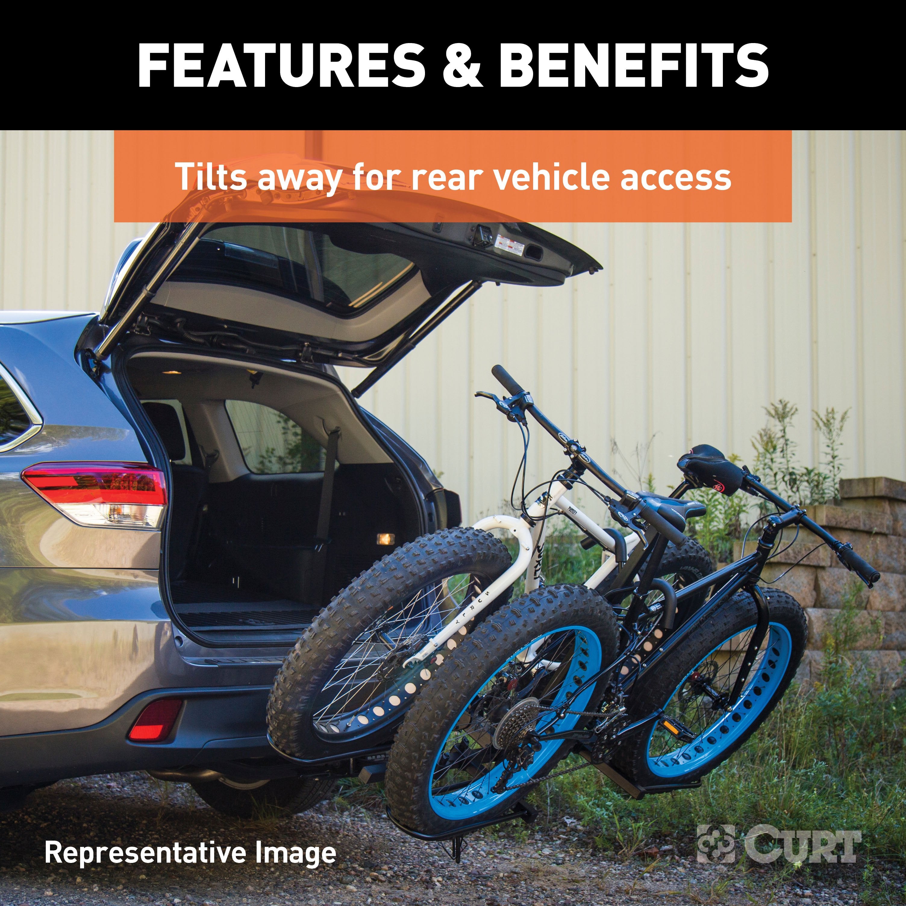 CURT Secure Locking Tray-Style Trailer Hitch Bike Rack Mount, Fits 2-Inch Receiver, 4 Bicycles Model 18087