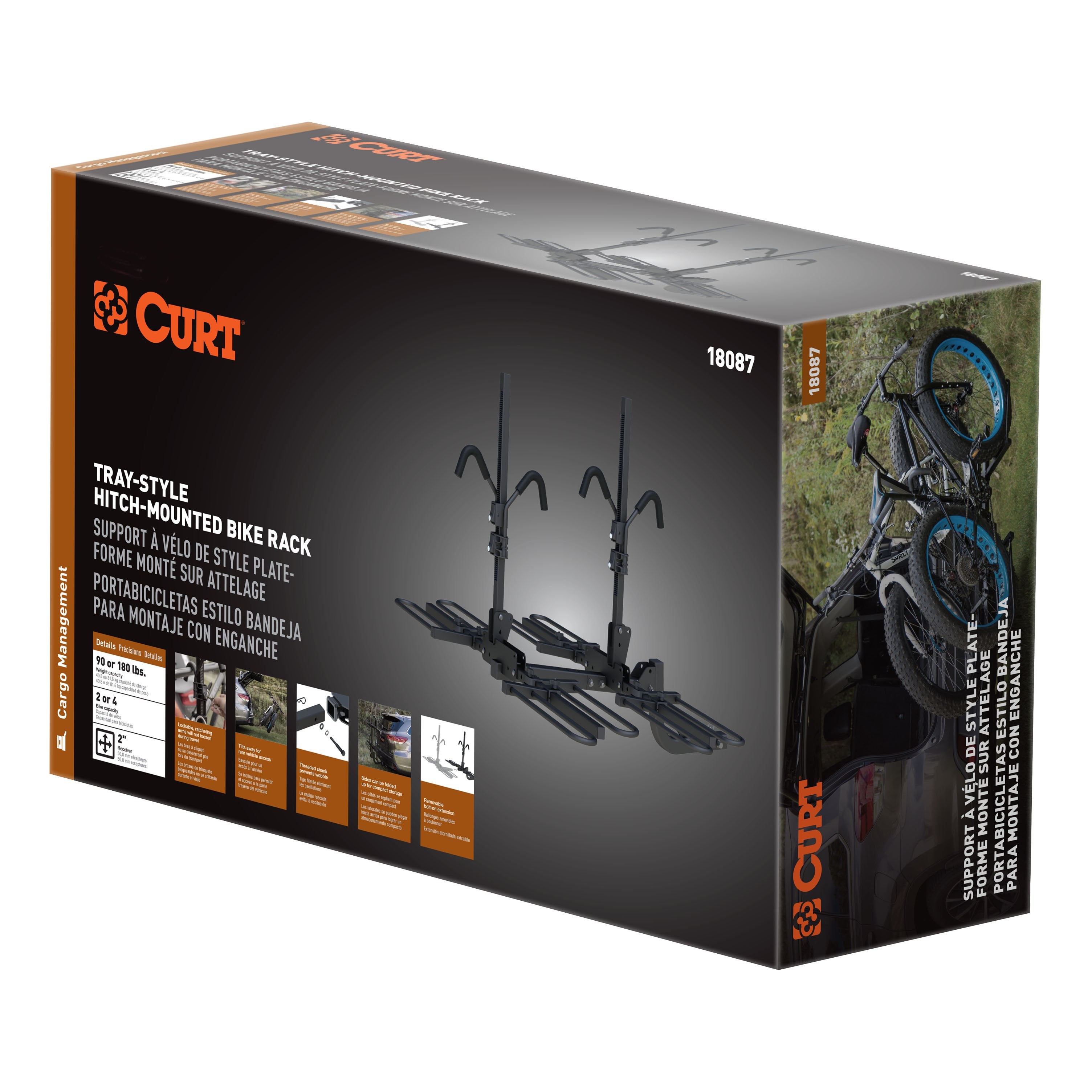 CURT Secure Locking Tray-Style Trailer Hitch Bike Rack Mount, Fits 2-Inch Receiver, 4 Bicycles Model 18087