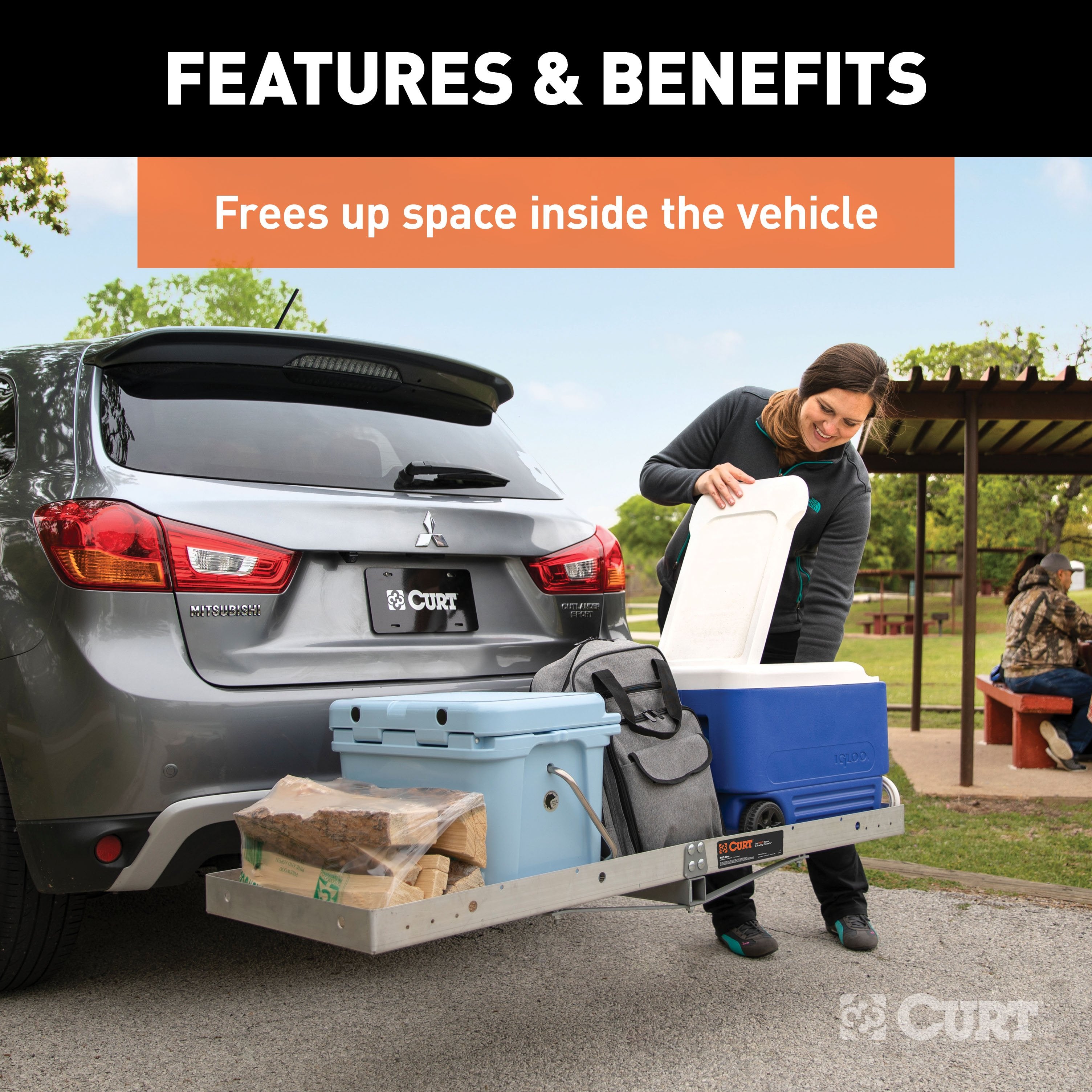 CURT 60 x 20-Inch Aluminum Tray Hitch Cargo Carrier, 500 lbs Capacity, 2-In Folding Shank Model 18100