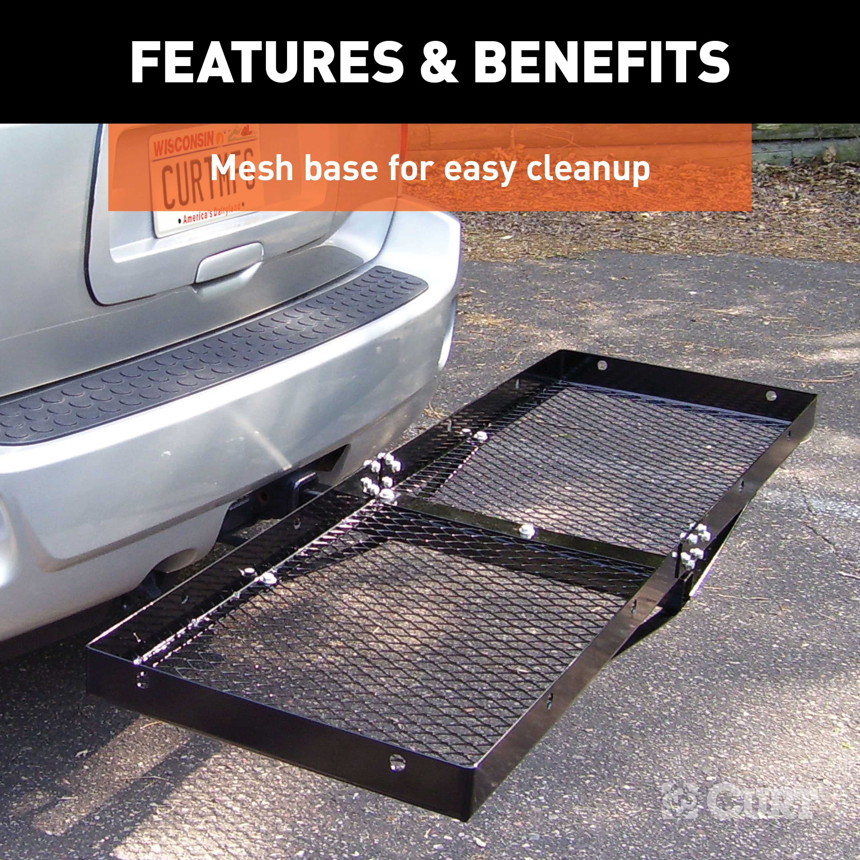 CURT 60 x 20-Inch Tray Hitch Cargo Carrier, 500 lbs Capacity, Black Steel, 2-In Folding Shank Model 18109