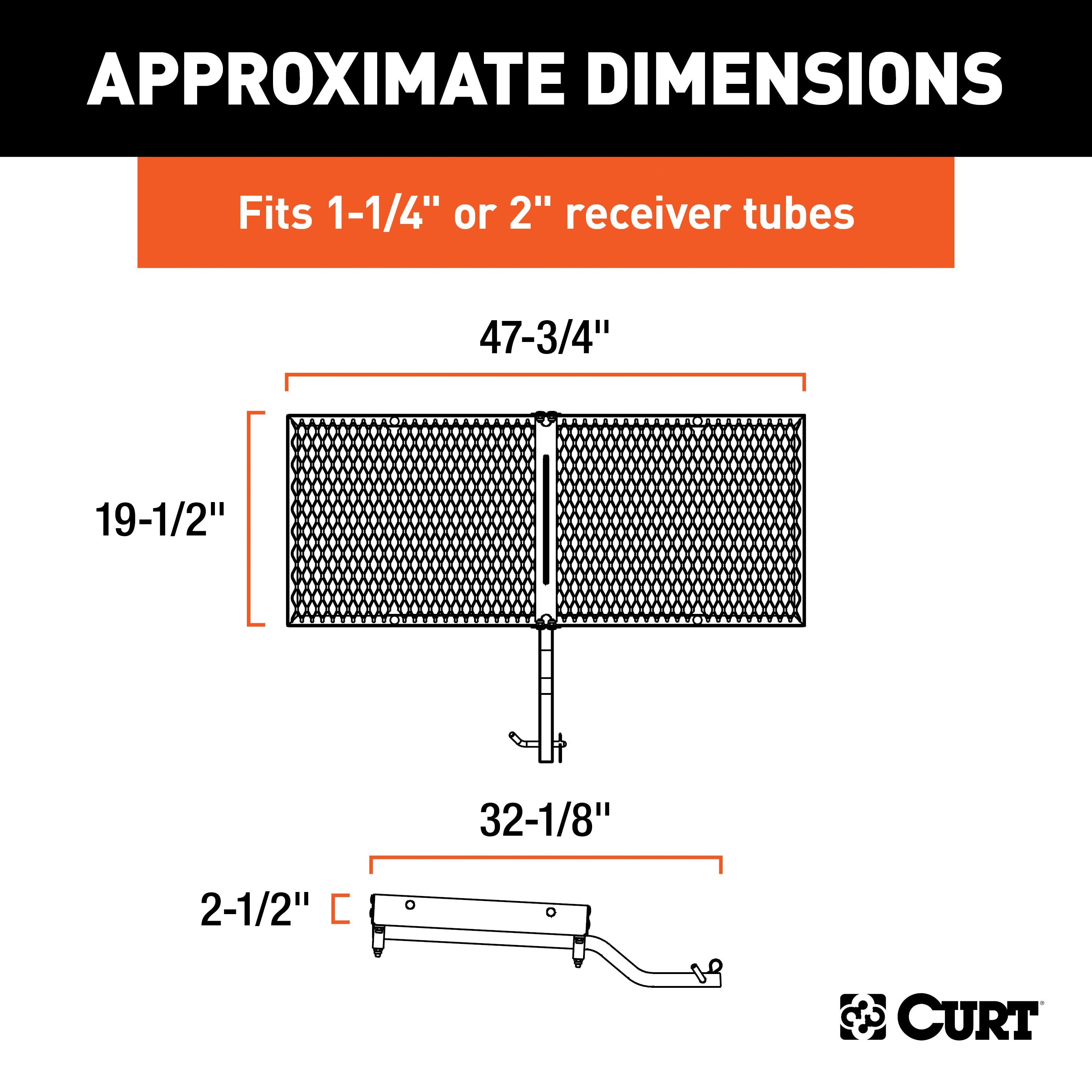 CURT 48 x 20-Inch Tray Hitch Cargo Carrier, 300 lbs Capacity, 1-1/4, 2-In Adapter Shank Model 18110