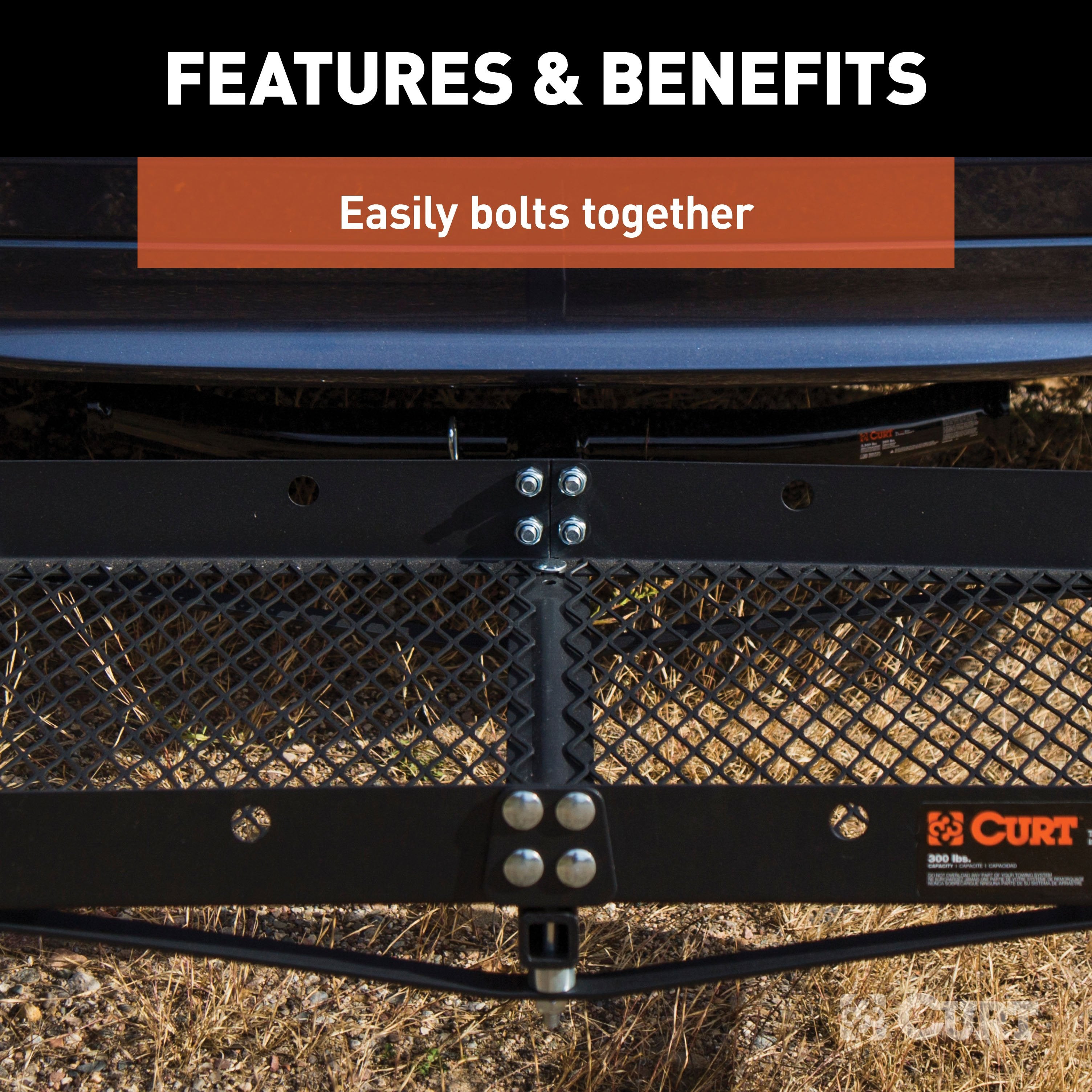 CURT 48 x 20-Inch Tray Hitch Cargo Carrier, 300 lbs Capacity, 1-1/4, 2-In Adapter Shank Model 18110