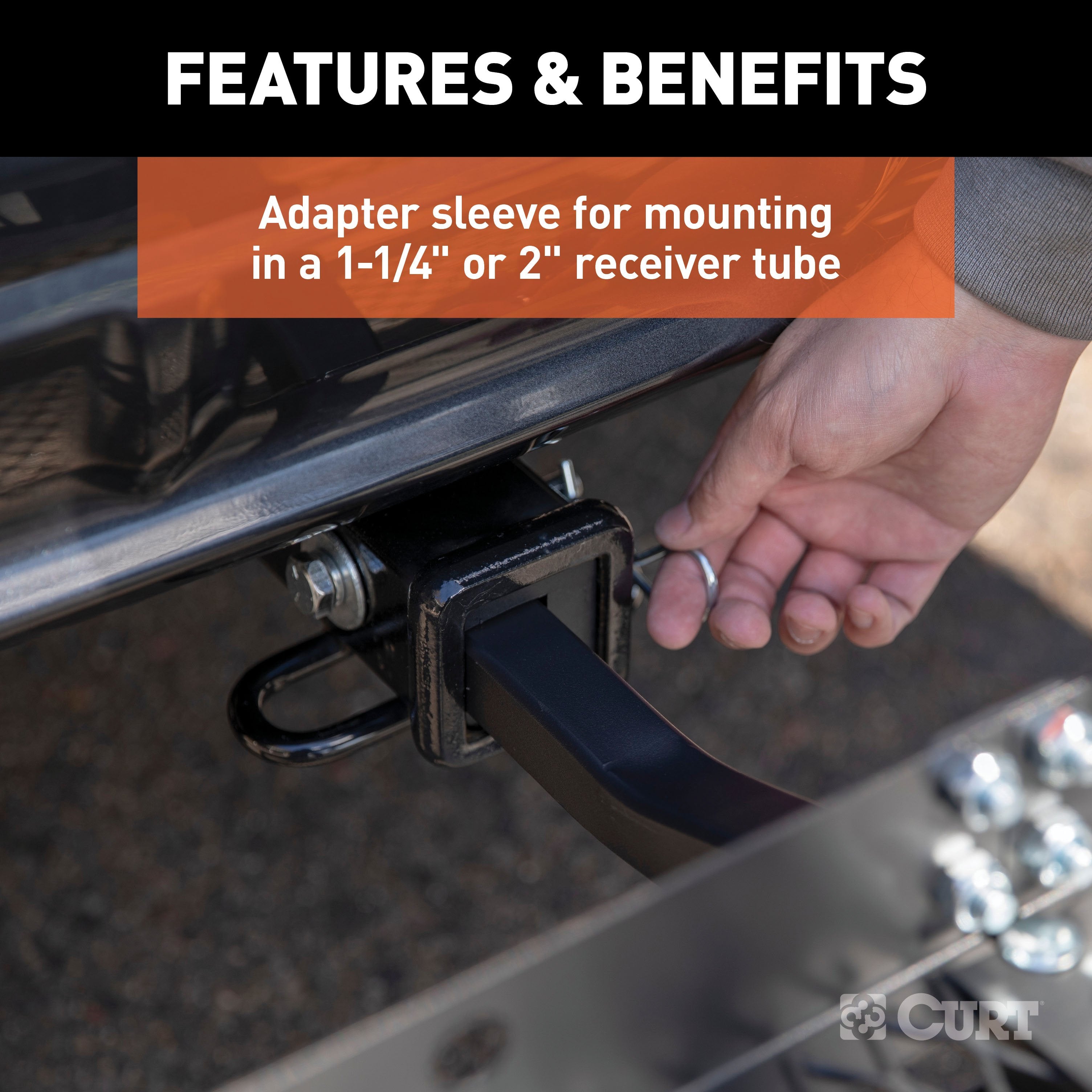 CURT 48 x 20-Inch Tray Hitch Cargo Carrier, 300 lbs Capacity, 1-1/4, 2-In Adapter Shank Model 18110