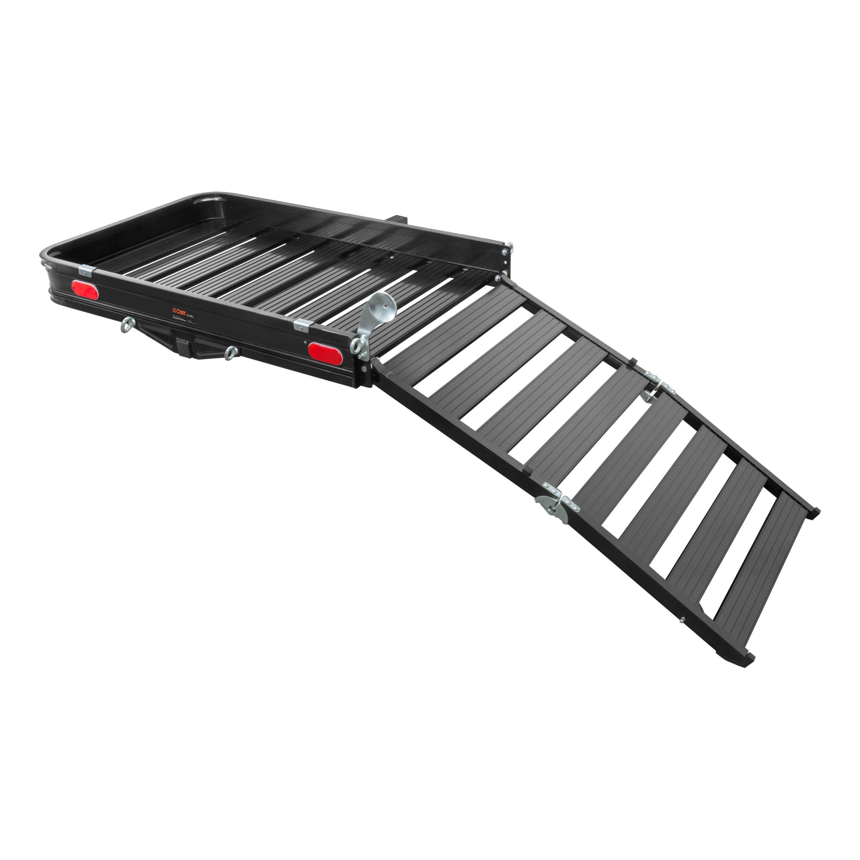 CURT 50 x 30-1/2-Inch Black Aluminum Hitch Cargo Carrier with Ramp, 2-In Folding Shank Model 18112