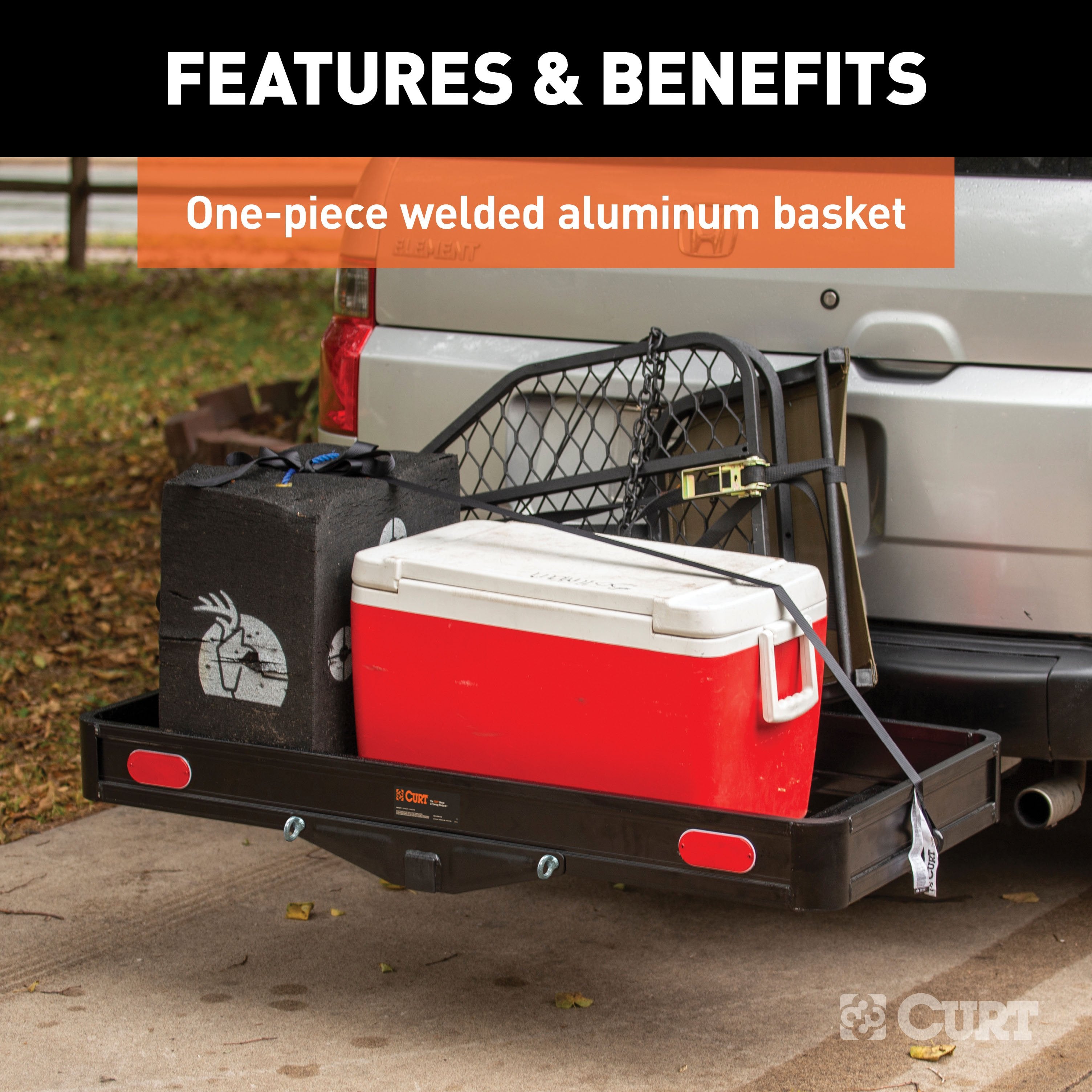 CURT 49 x 22-1/2-Inch Black Aluminum Hitch Cargo Carrier, 500 lbs Capacity, 2-In Fixed Shank Model 18113