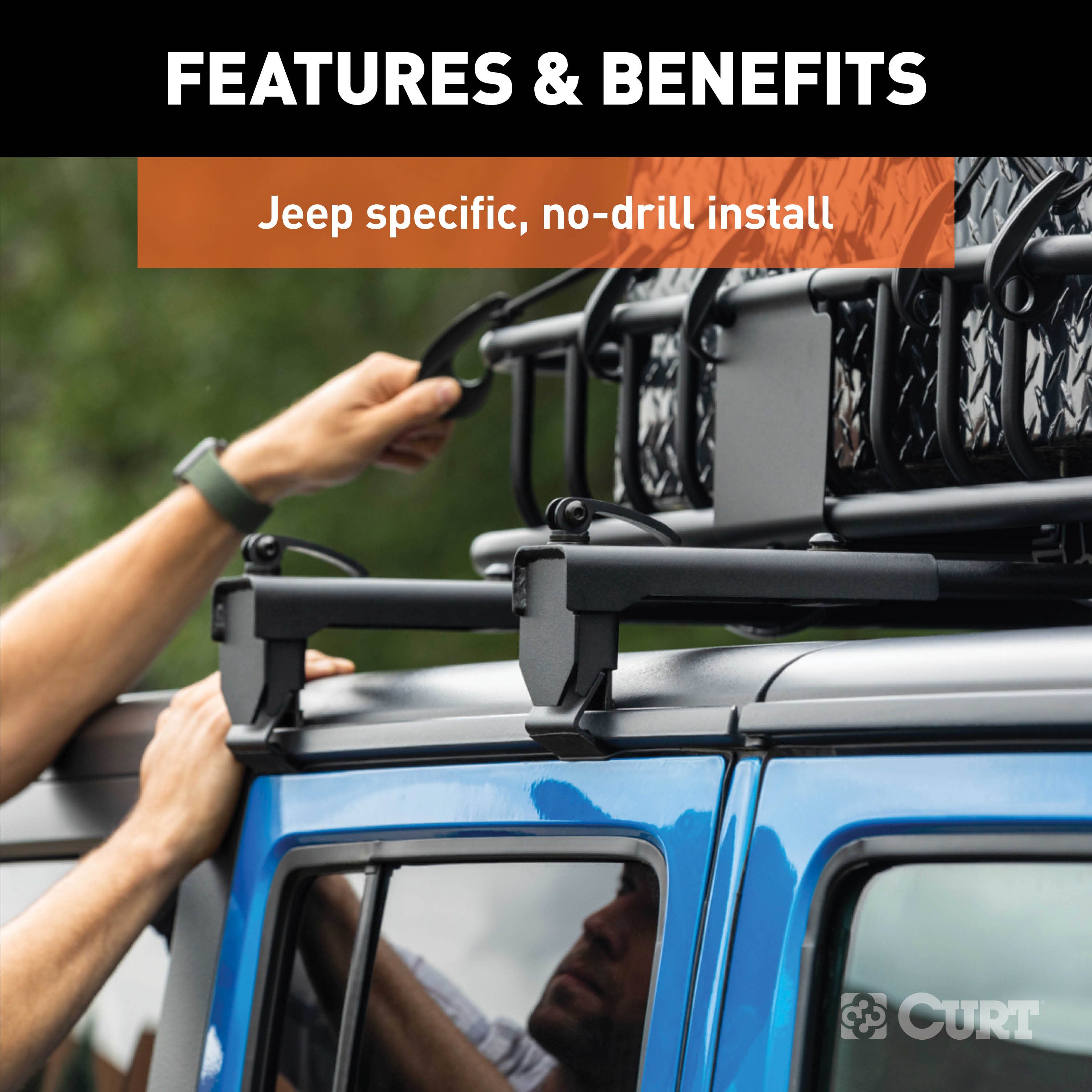 CURT Black Steel Quick-Release Roof Rack Crossbars, Fits Select Jeep Wrangler JK Model 18119
