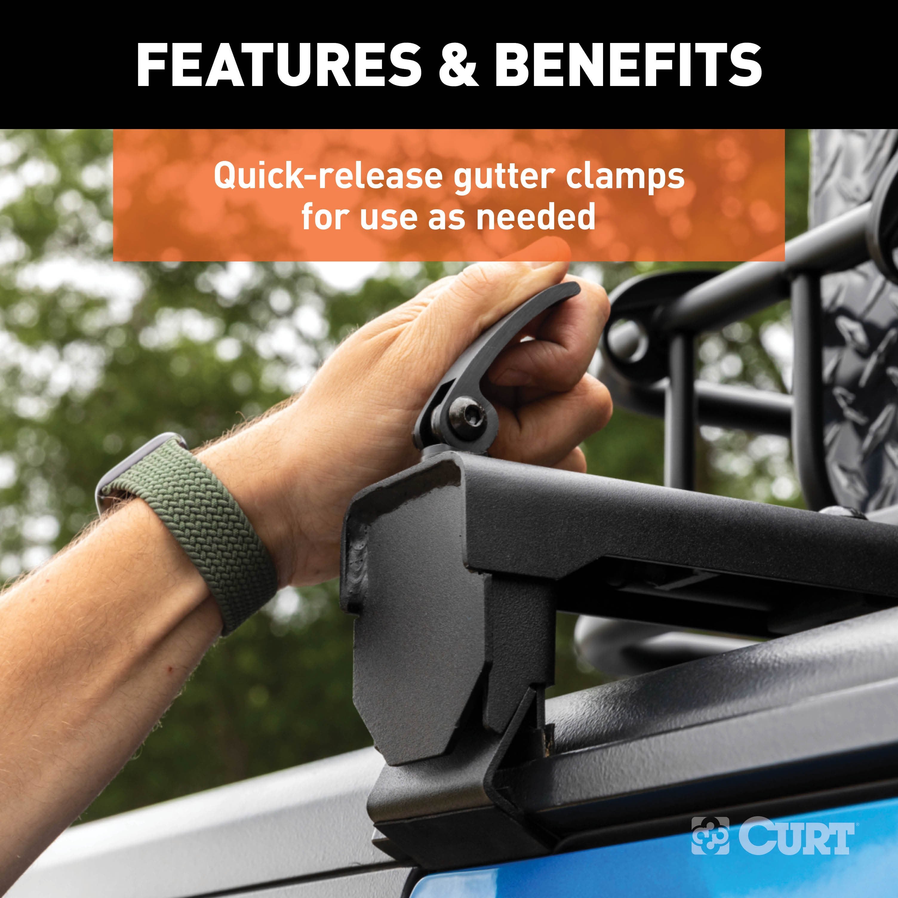 CURT Black Steel Quick-Release Roof Rack Crossbars, Fits Select Jeep Wrangler JL, Gladiator Model 18122
