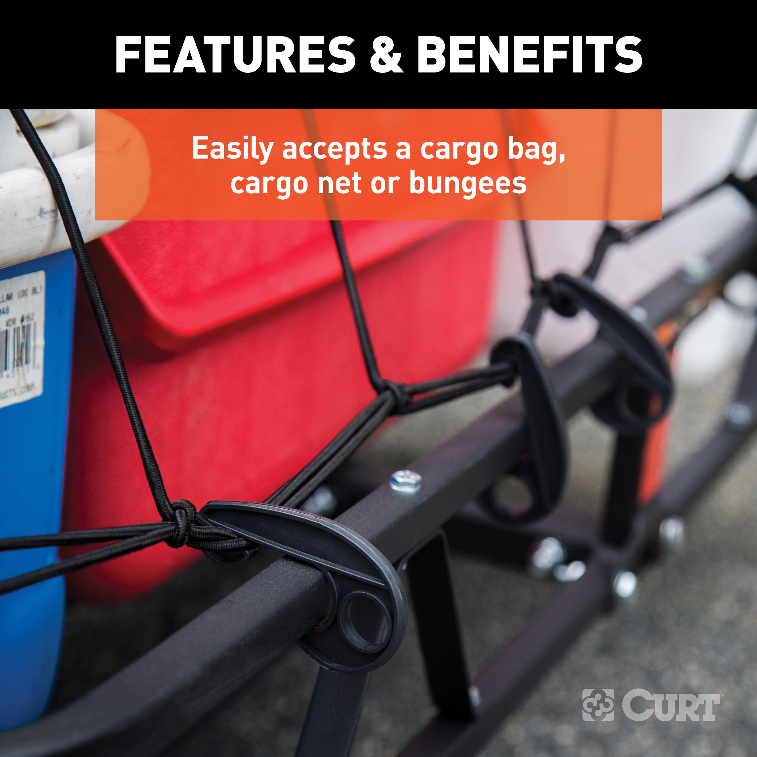 CURT 48 x 20-Inch Basket Hitch Cargo Carrier, 500 lbs Capacity, Black Steel, 1-1/4, 2-In Adapter Shank Model 18145