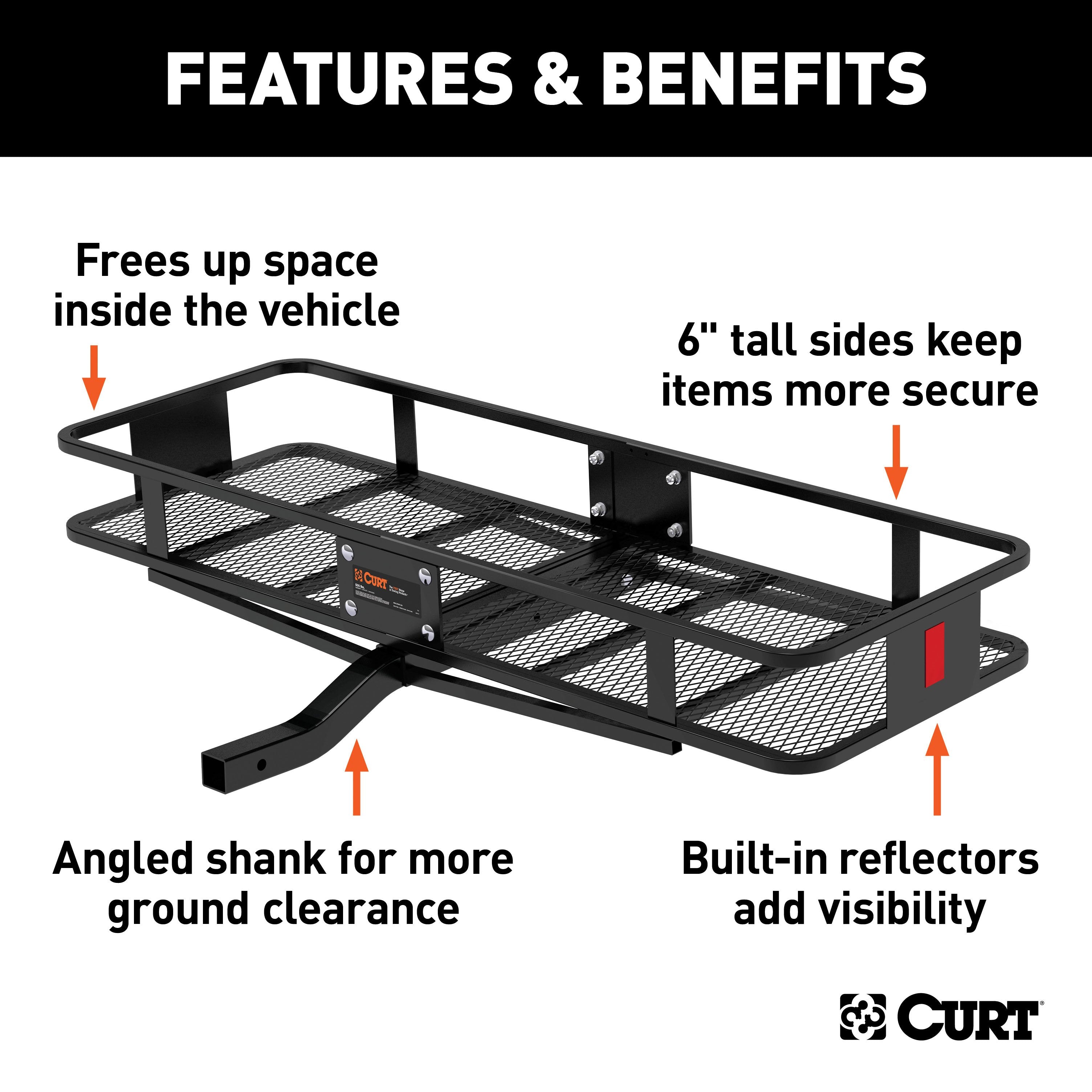 CURT 60 x 20-Inch Basket Hitch Cargo Carrier, 500 lbs Capacity, Black Steel, 2-In Fixed Shank Model 18150