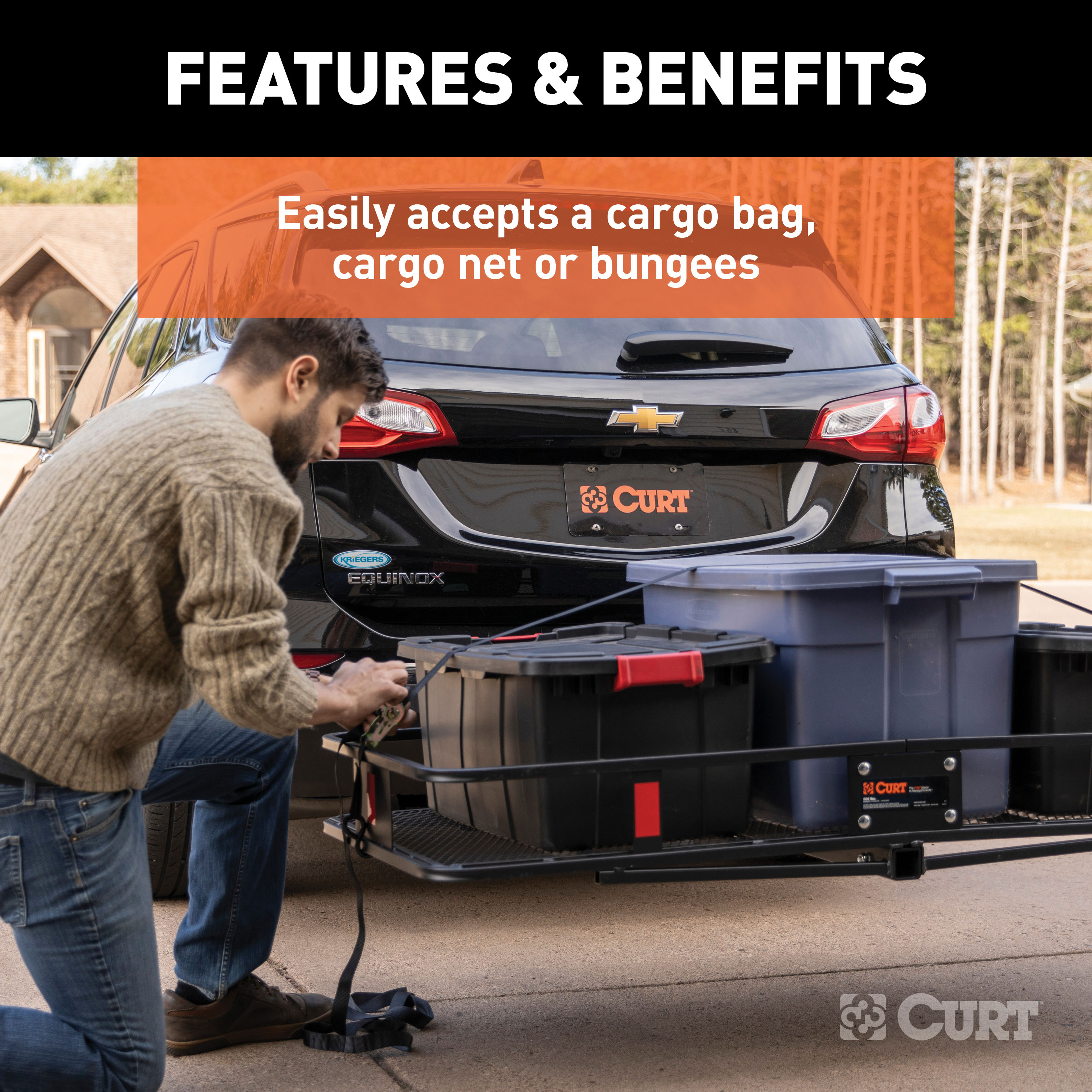 CURT 60 x 20-Inch Basket Hitch Cargo Carrier, 500 lbs Capacity, Black Steel, 2-In Fixed Shank Model 18150