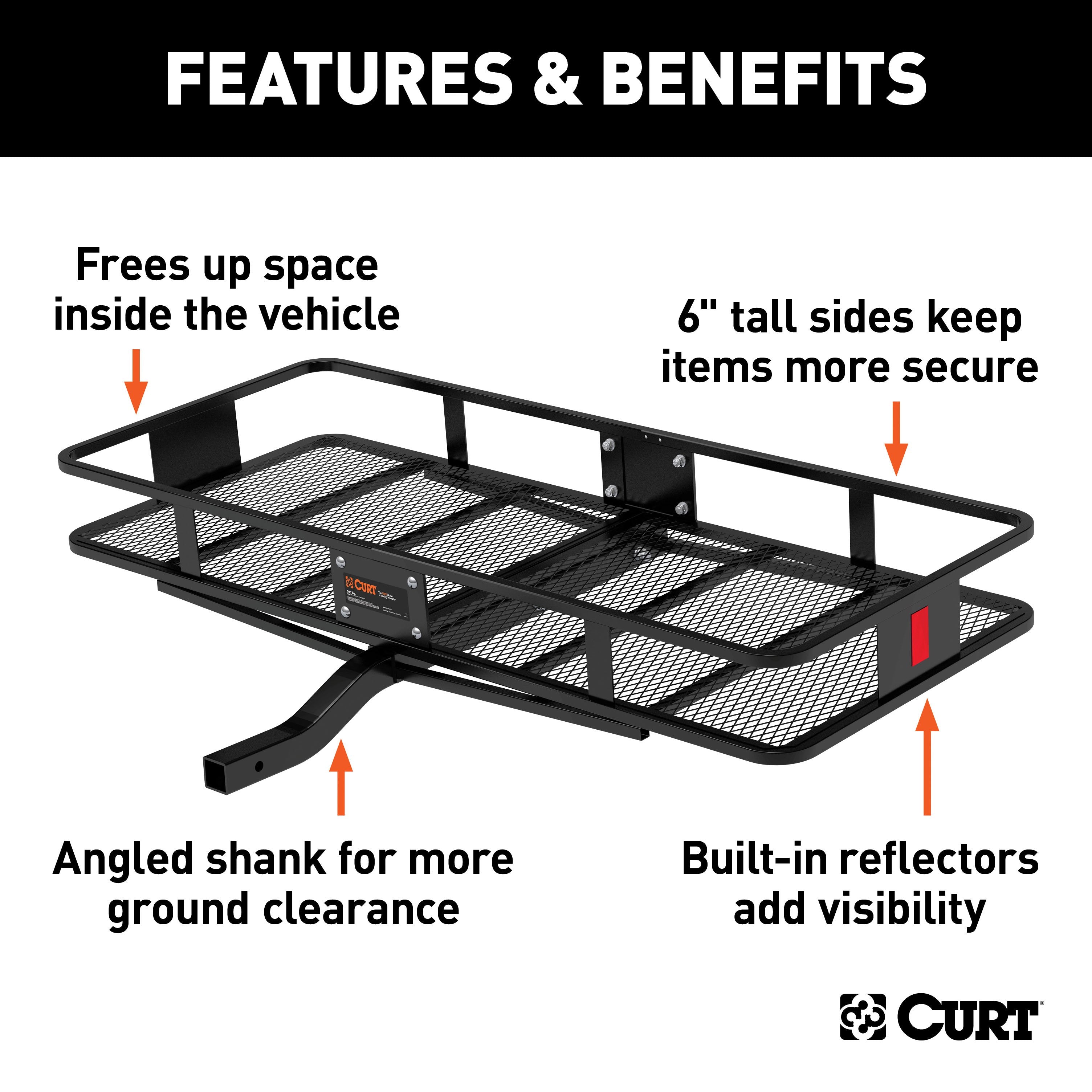 CURT 60 x 24-Inch Basket Hitch Cargo Carrier, 500 lbs Capacity, Black Steel, 2-In Fixed Shank Model 18152