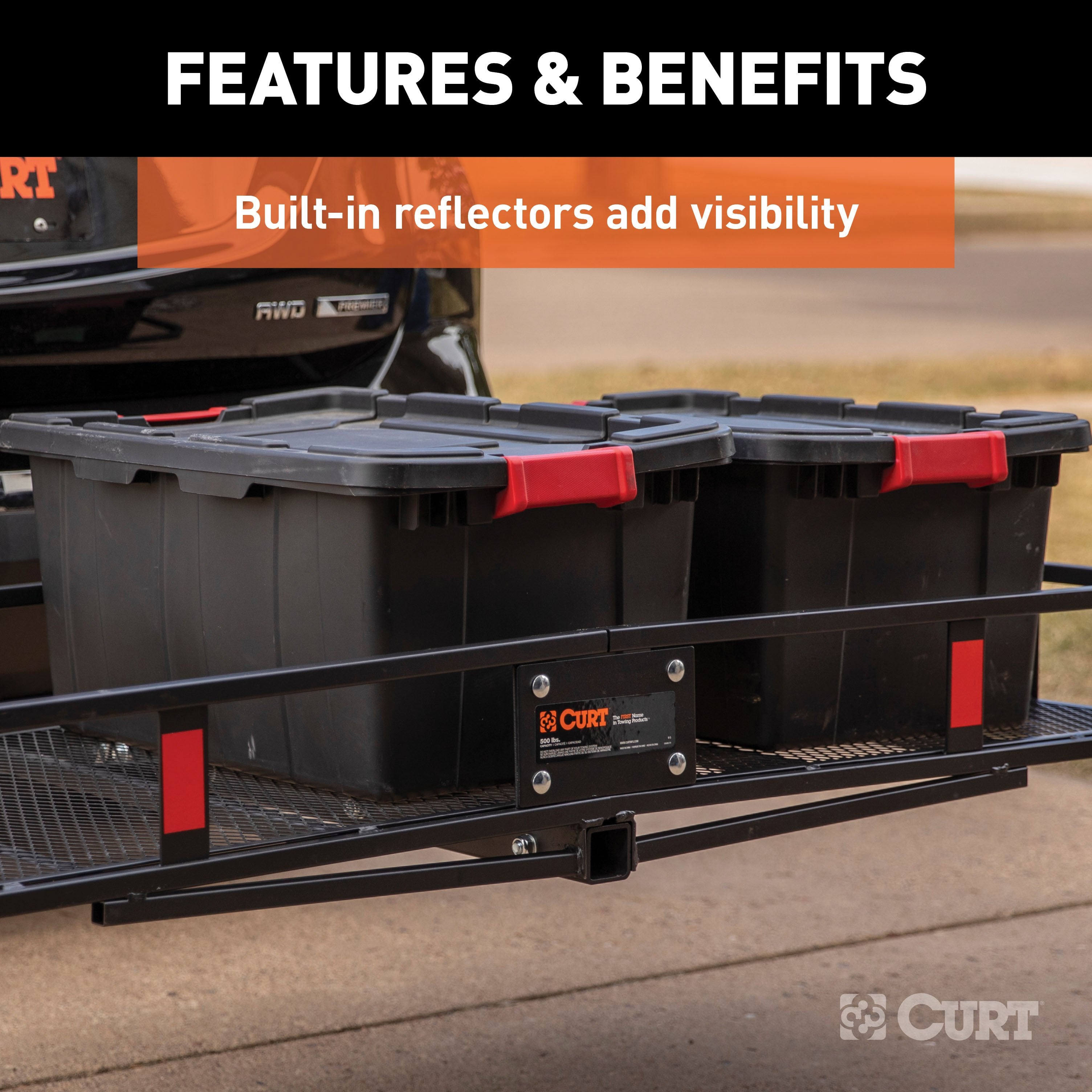 CURT 60 x 24-Inch Basket Hitch Cargo Carrier, 500 lbs Capacity, Black Steel, 2-In Fixed Shank Model 18152