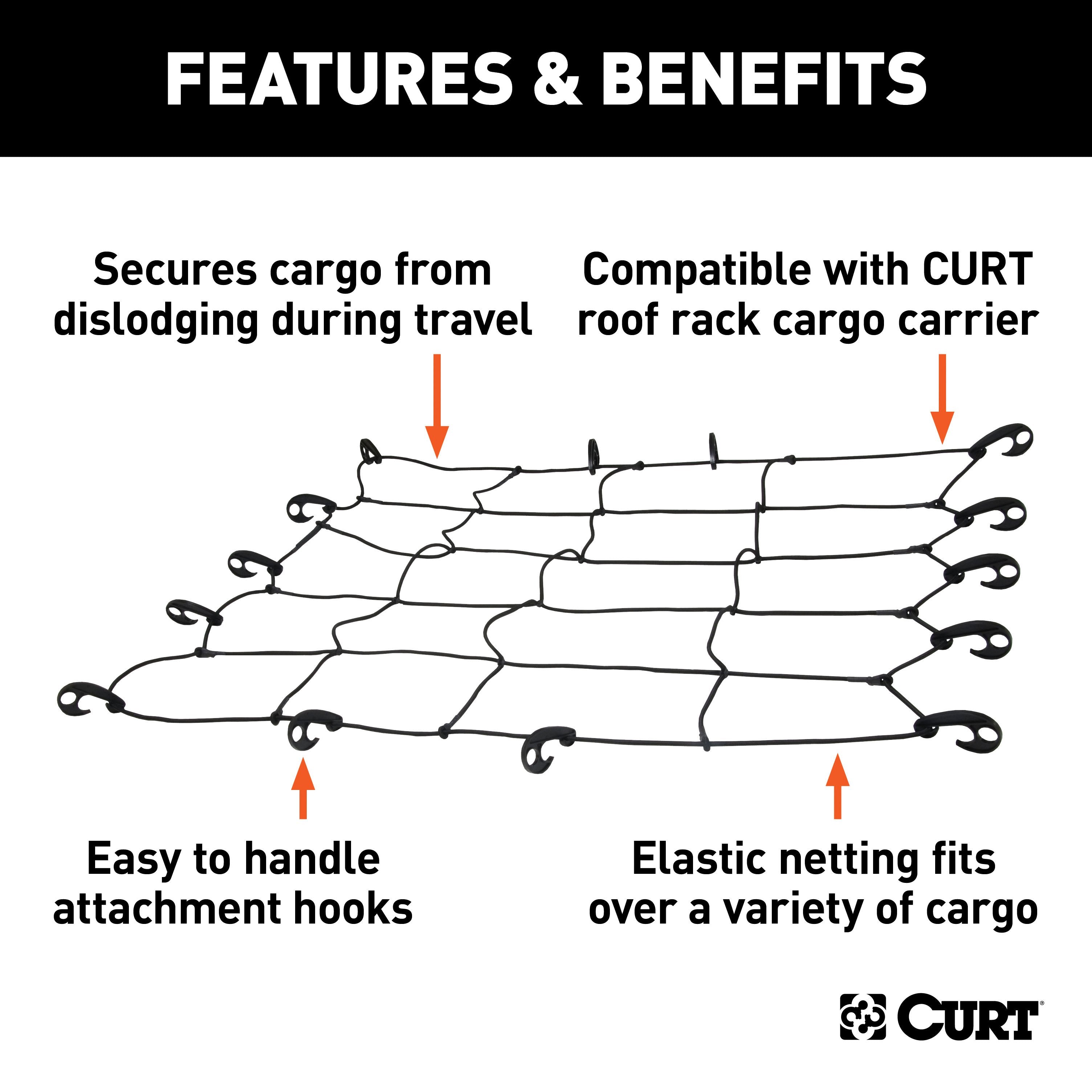CURT 44 x 38-Inch Elastic Cargo Net with Hooks for Roof Basket Model 18200