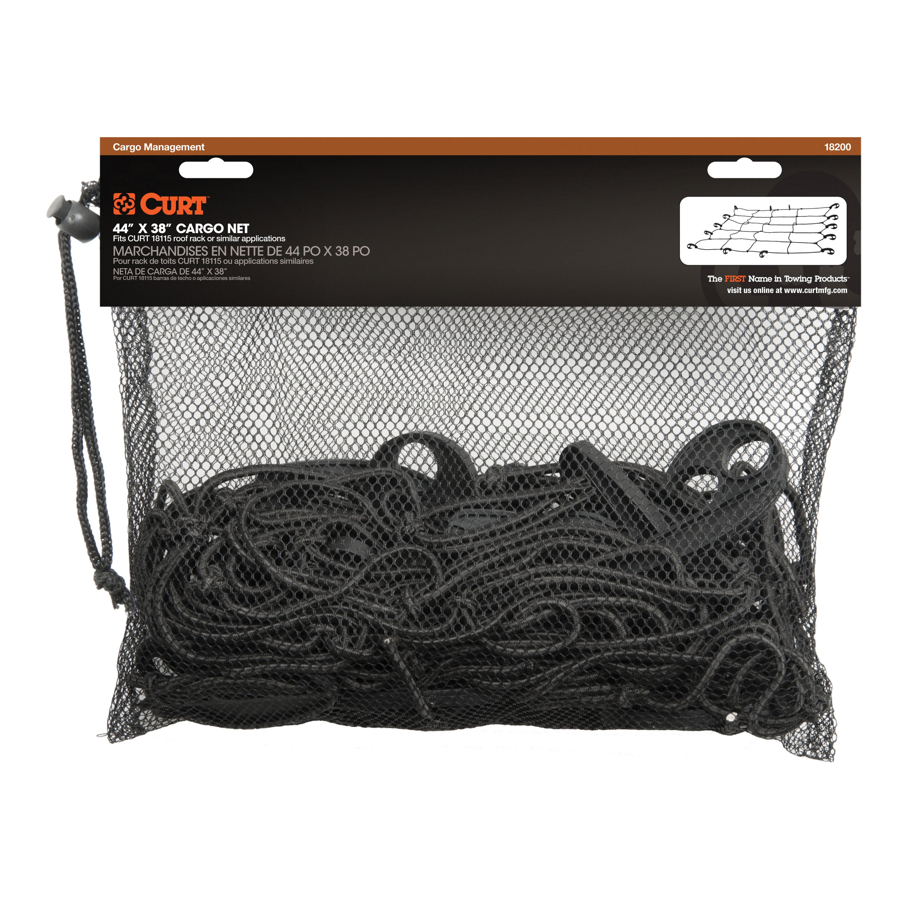 CURT 44 x 38-Inch Elastic Cargo Net with Hooks for Roof Basket Model 18200