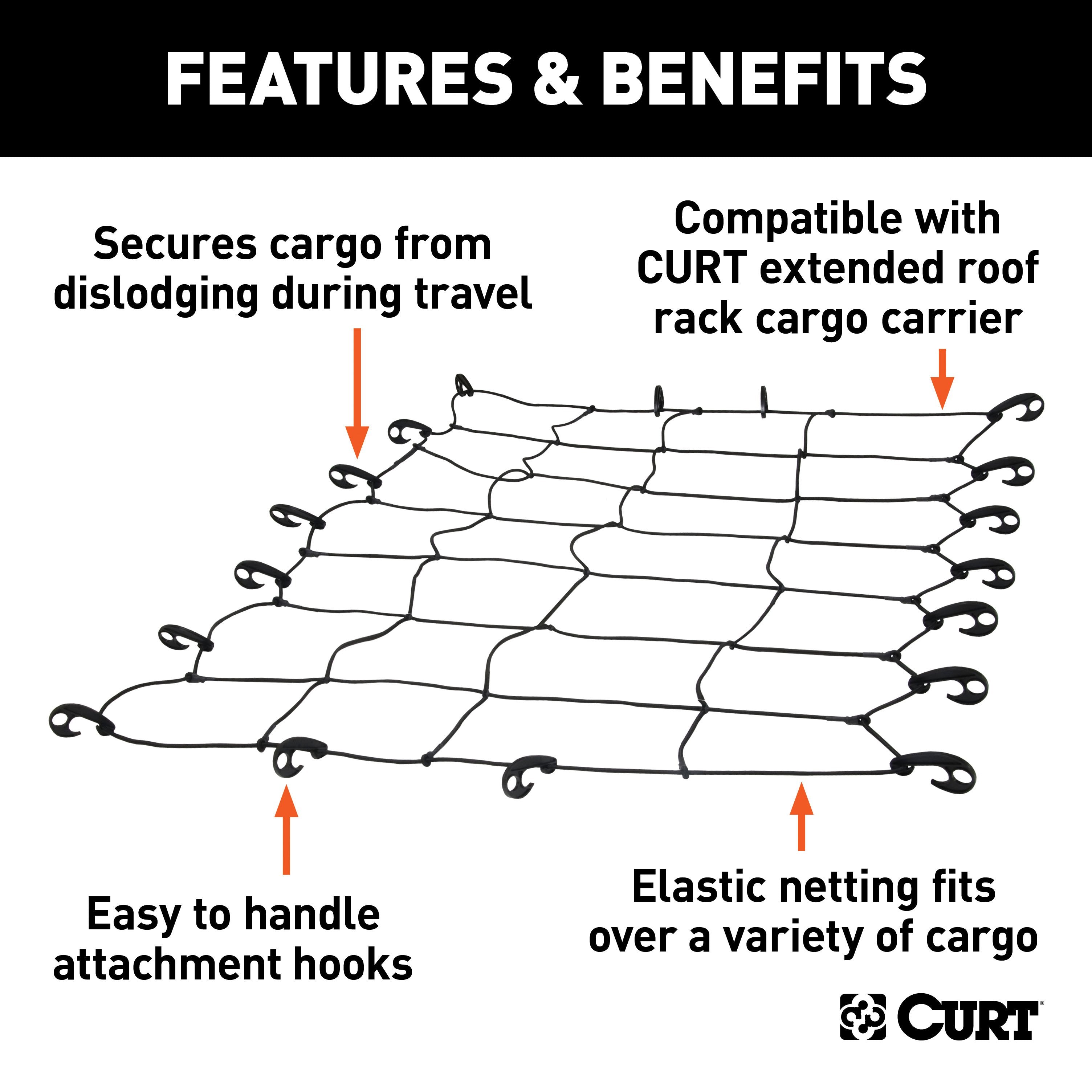 CURT 65 x 38-Inch Elastic Cargo Net with Hooks for Roof Basket Model 18201