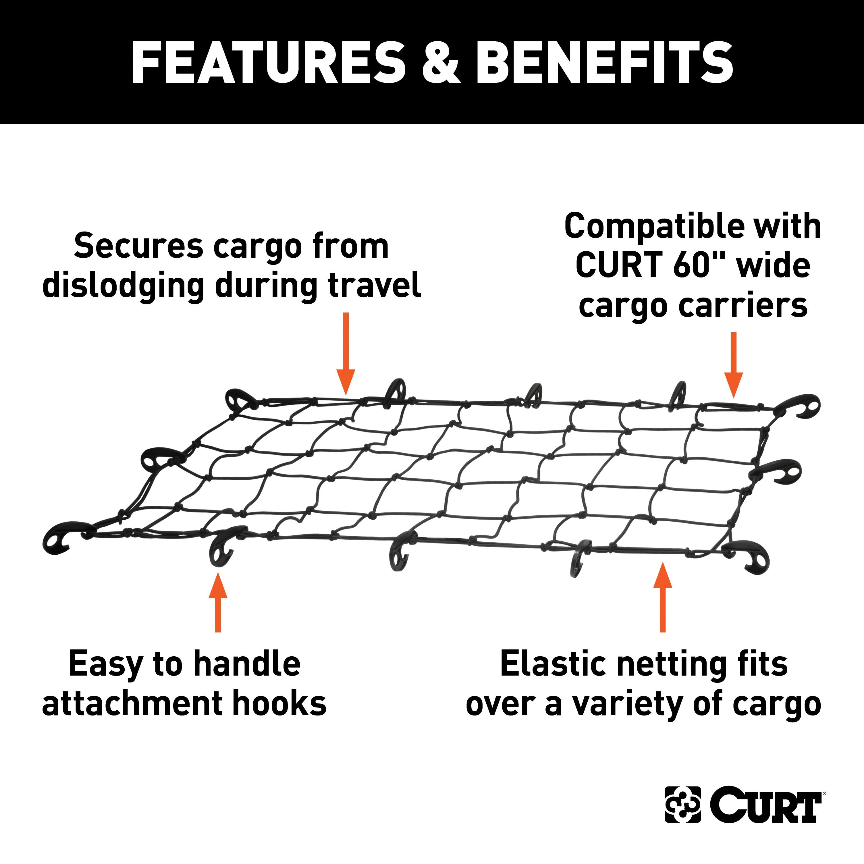 CURT 43 x 24-Inch Elastic Cargo Net with Hooks for Hitch Carrier Model 18202