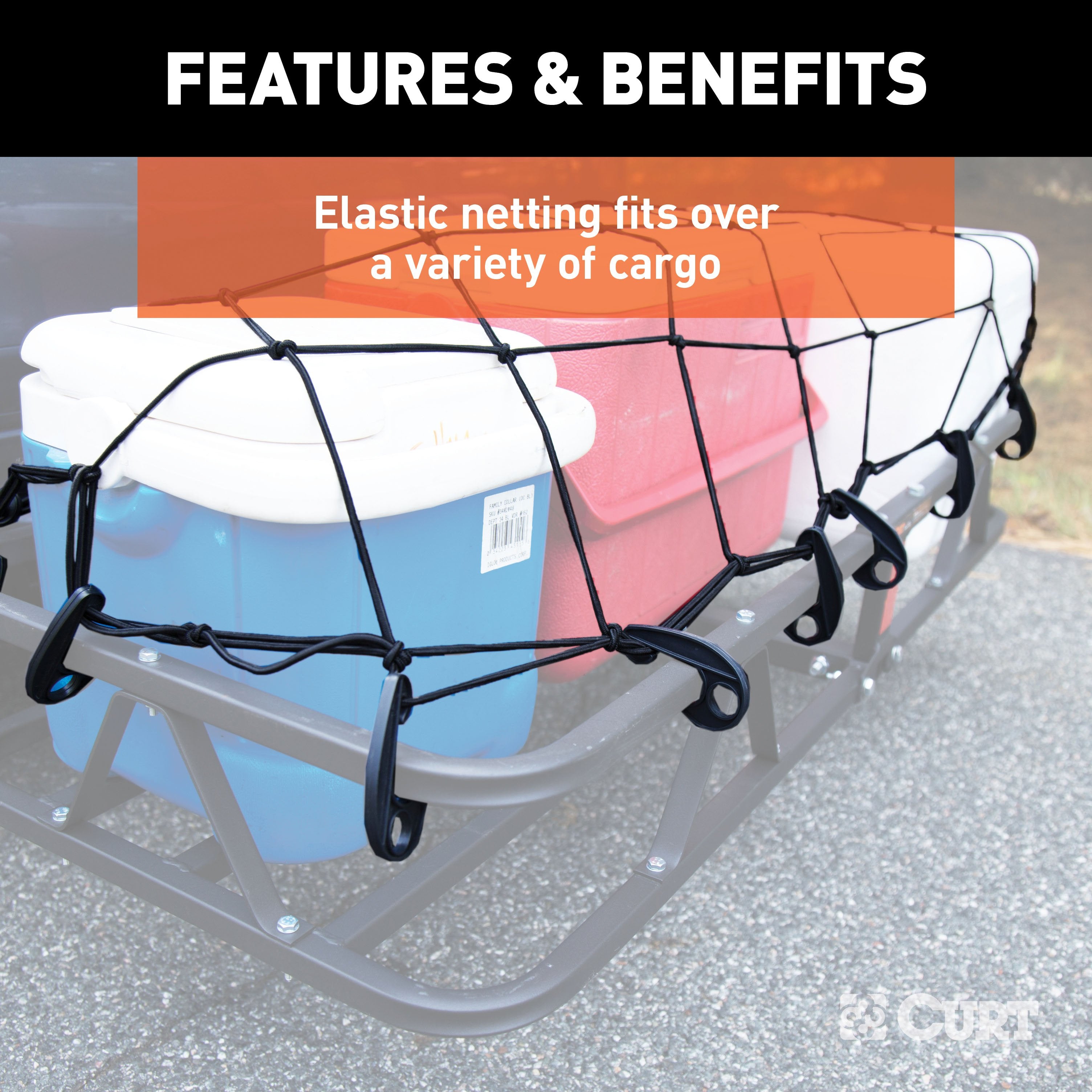 CURT 43 x 24-Inch Elastic Cargo Net with Hooks for Hitch Carrier Model 18202