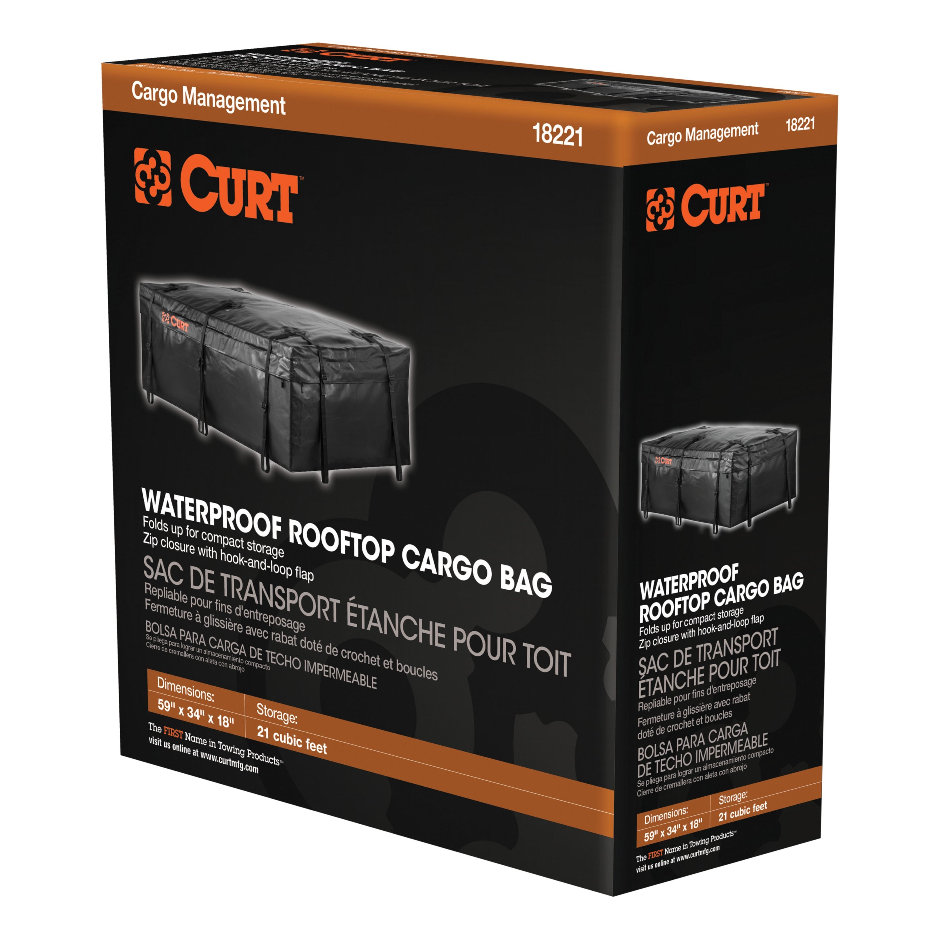 CURT 59 x 34 x 18-Inch Weather-Resistant Black Vinyl Roof Rack Cargo Bag for Roof Basket Model 18221